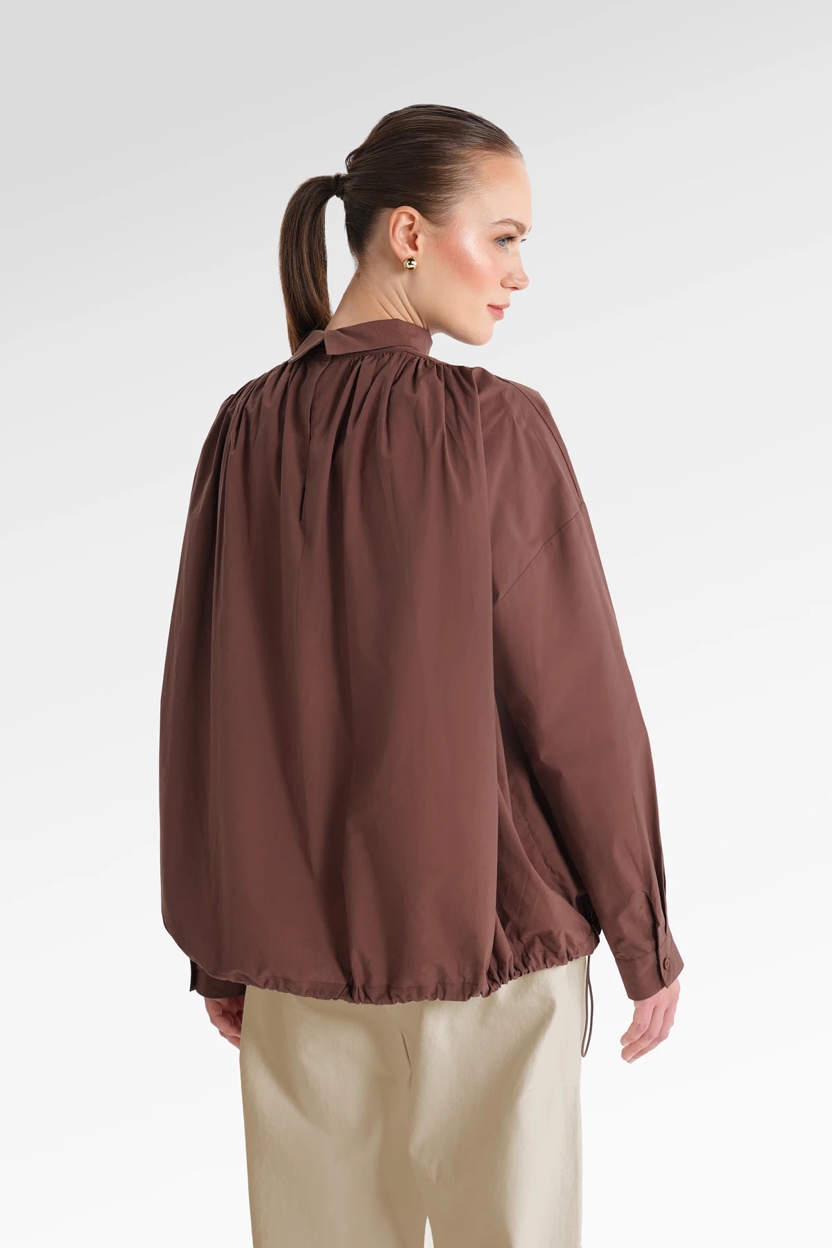 Kiana Drawstring Blouse - Brown