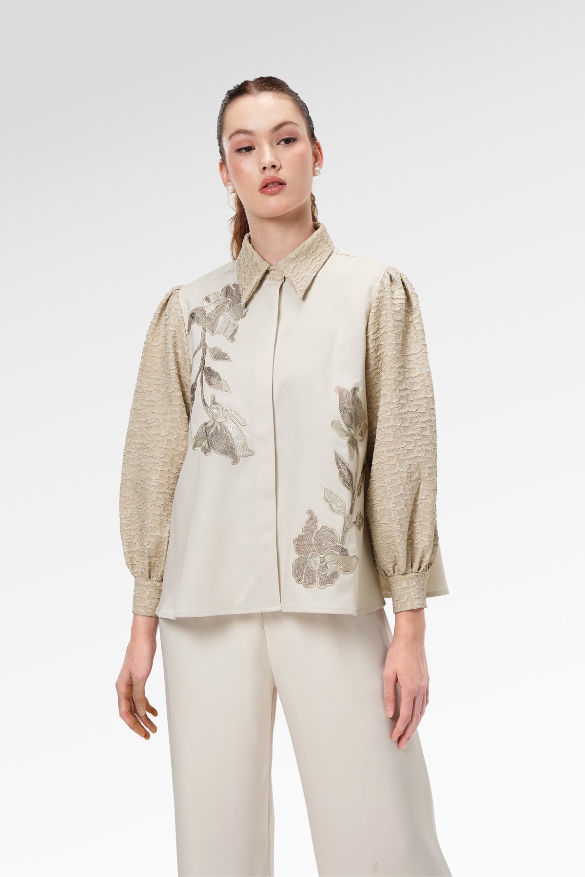 Lara Embroidery Shirt - Cream Puff