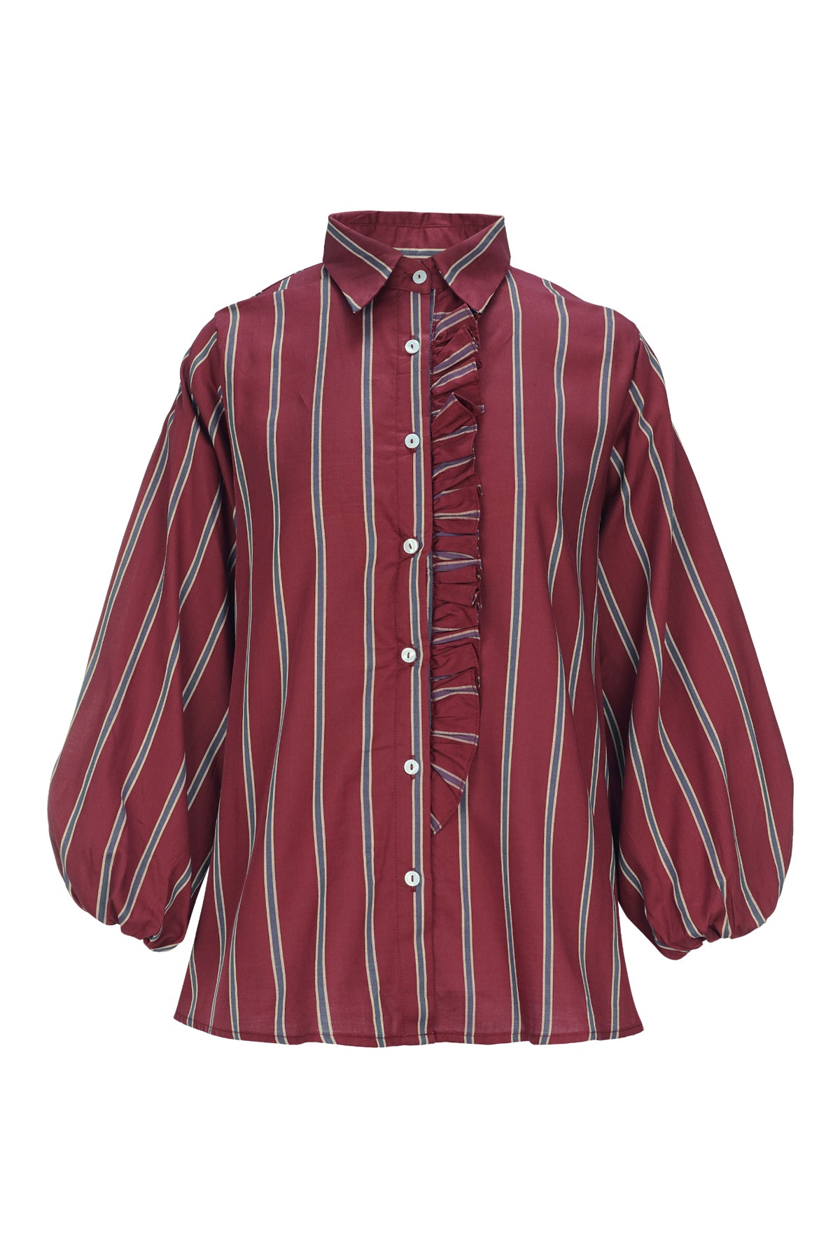 Laura Ruffle Shirt - Maroon – Benang Jarum