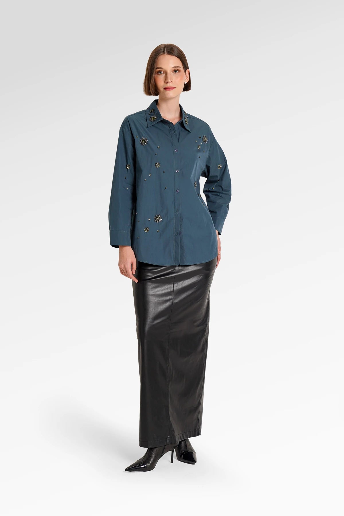 Lillian Embellishment Shirt - Deep Teal