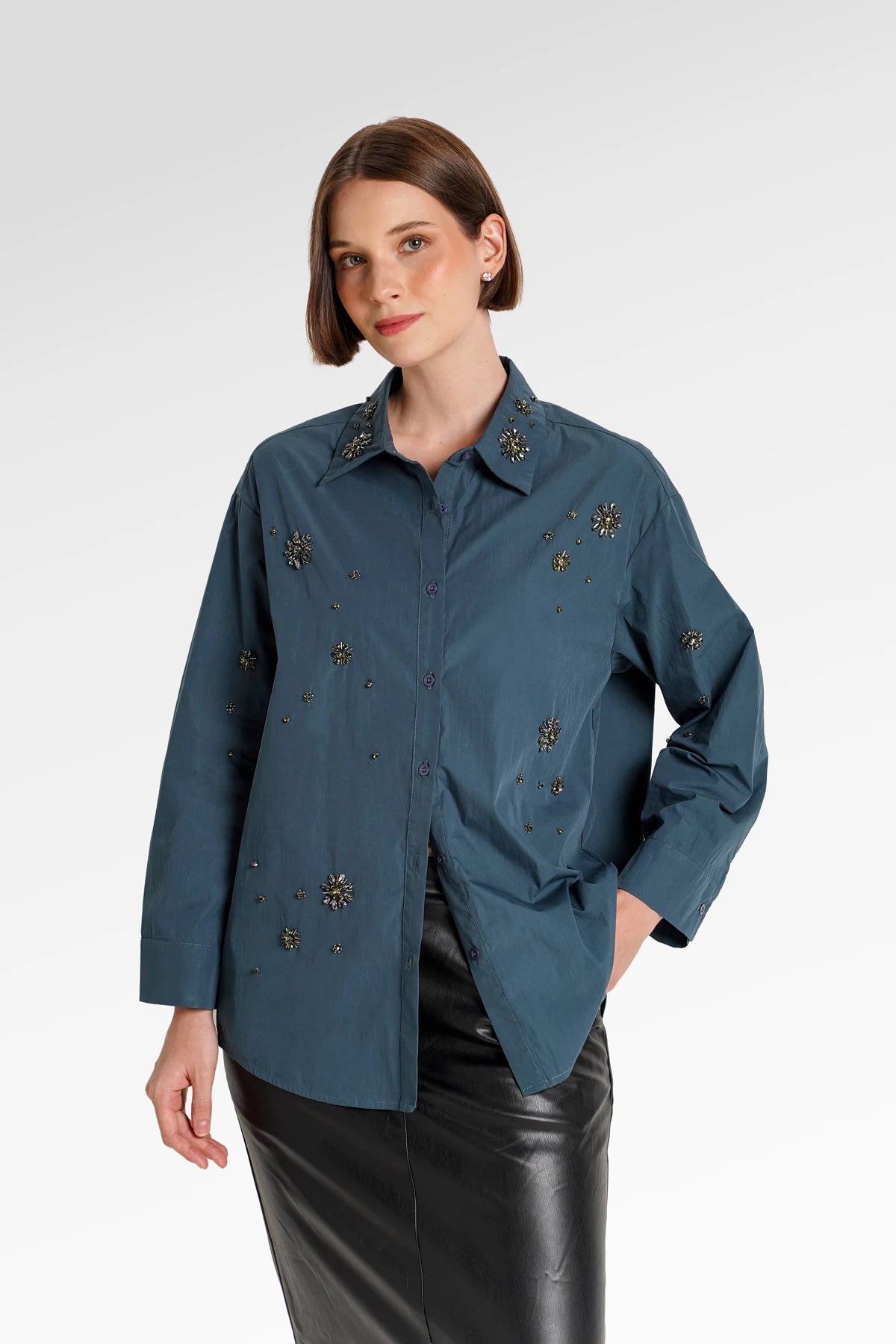 Lillian Embellishment Shirt - Deep Teal