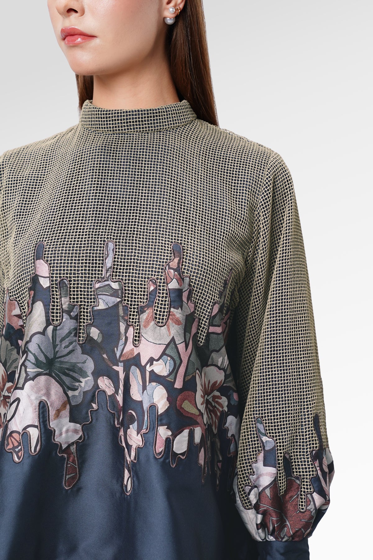 Liora Embroidery Lace Blouse - Navy