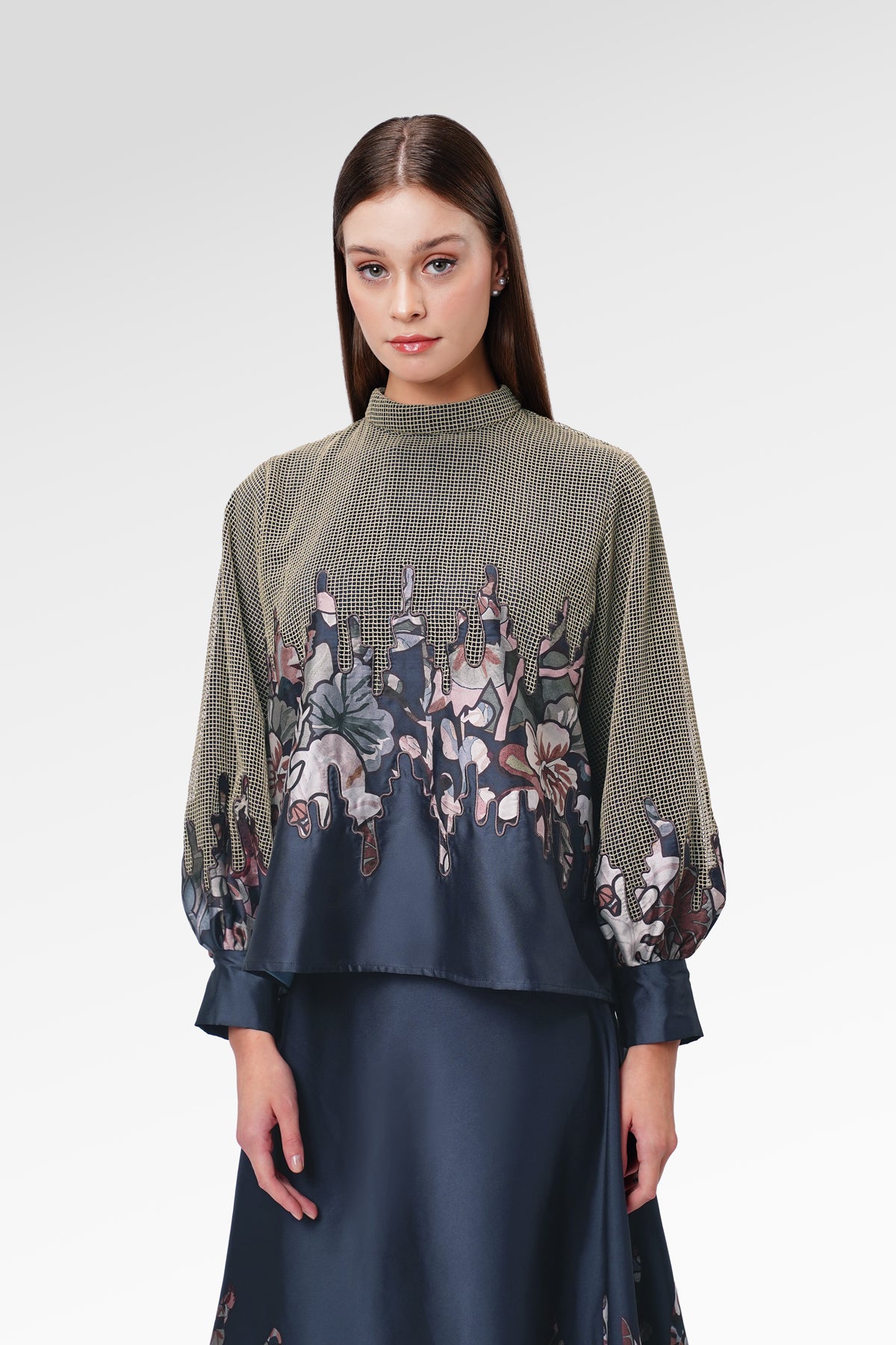 Liora Embroidery Lace Blouse - Navy