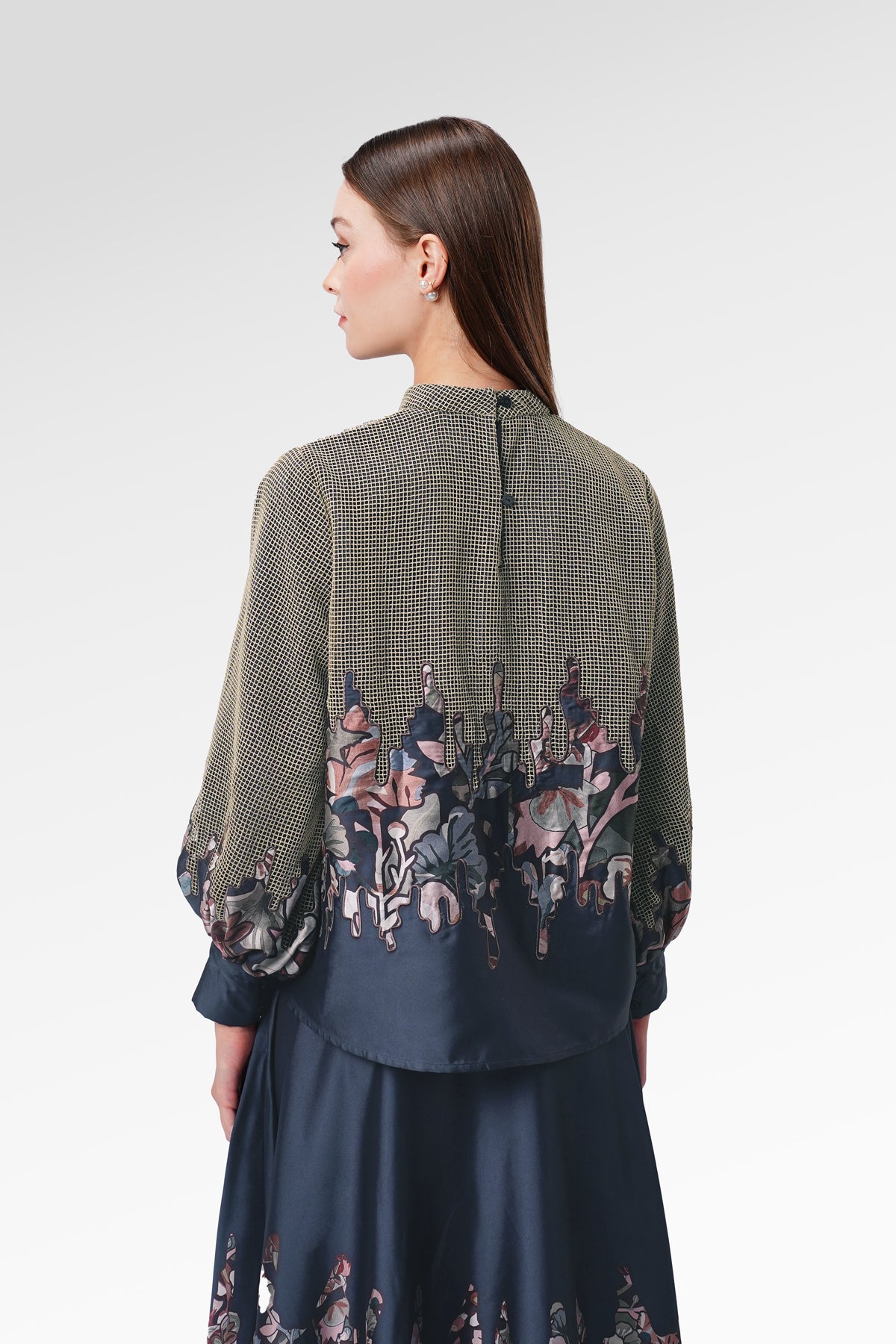 Liora Embroidery Lace Blouse - Navy