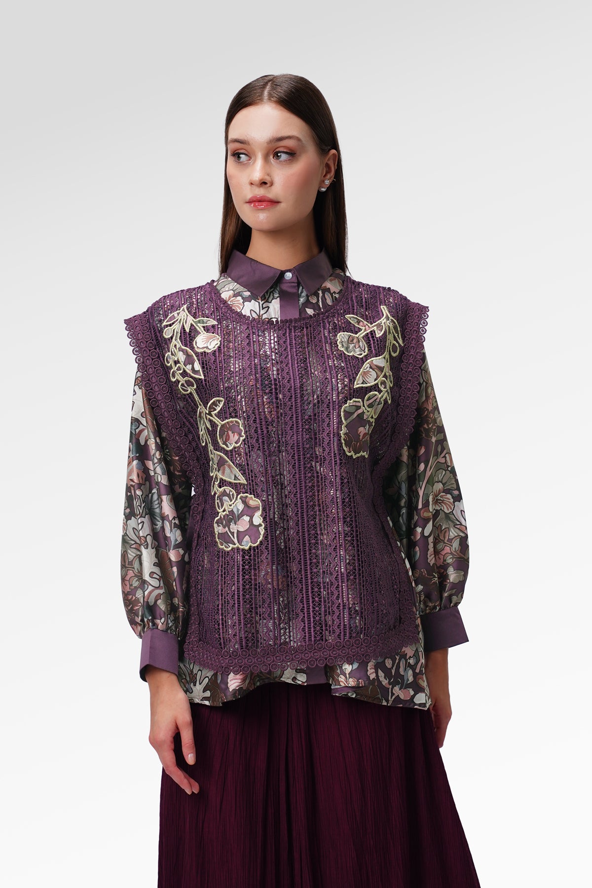 Liora Embroidery Set Vest - Purple