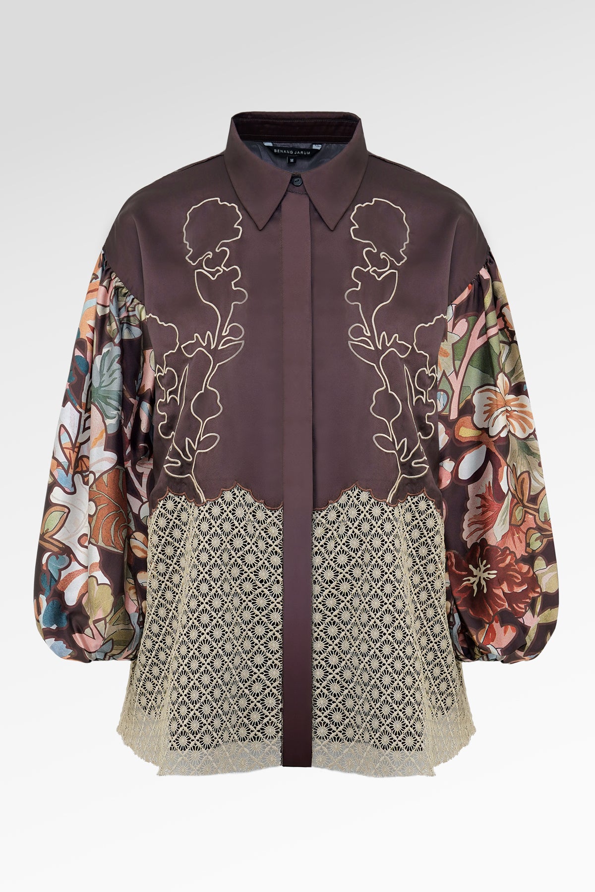 Liora Floral Embroidery Shirt - Brown