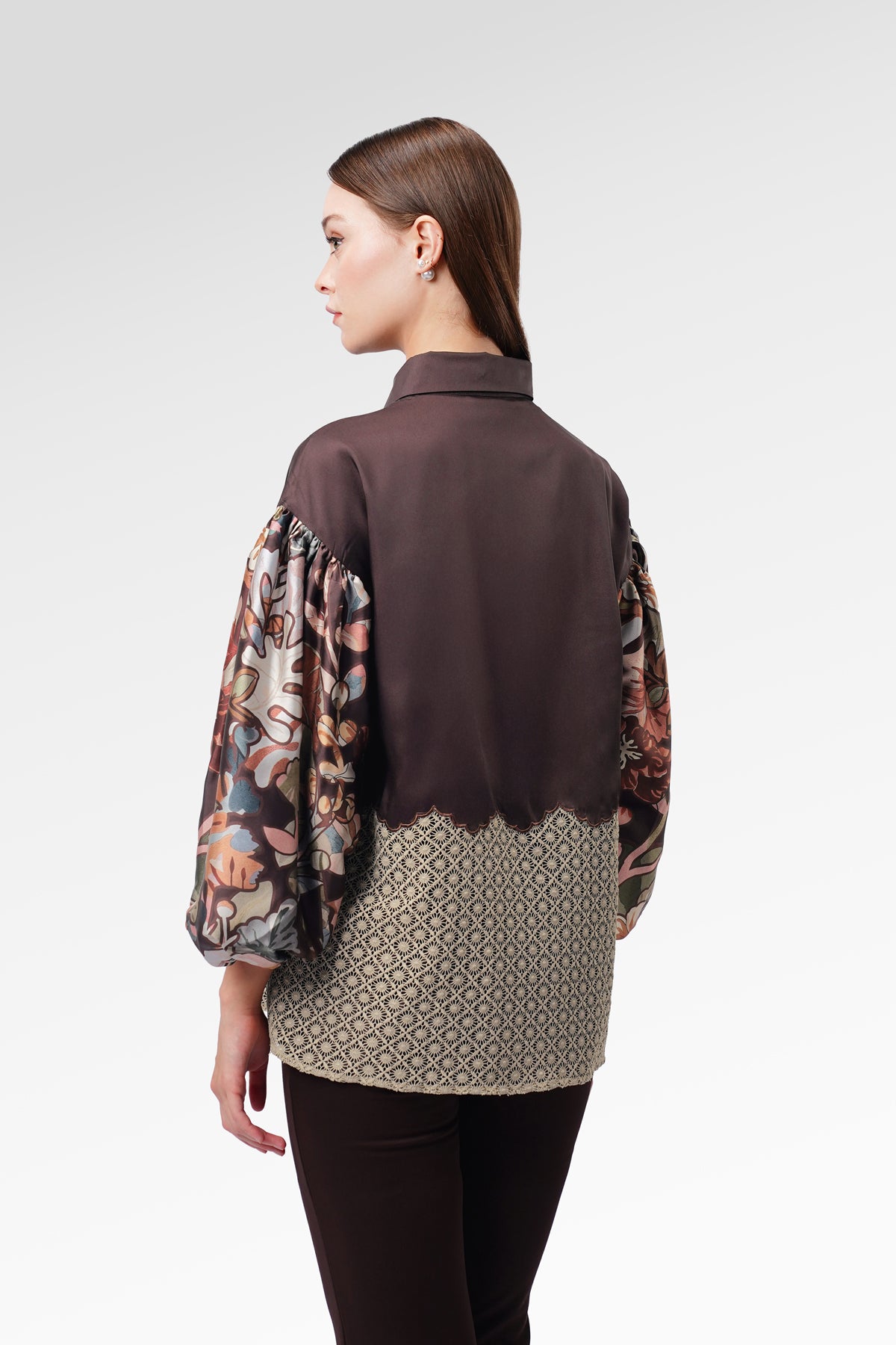 Liora Floral Embroidery Shirt - Brown