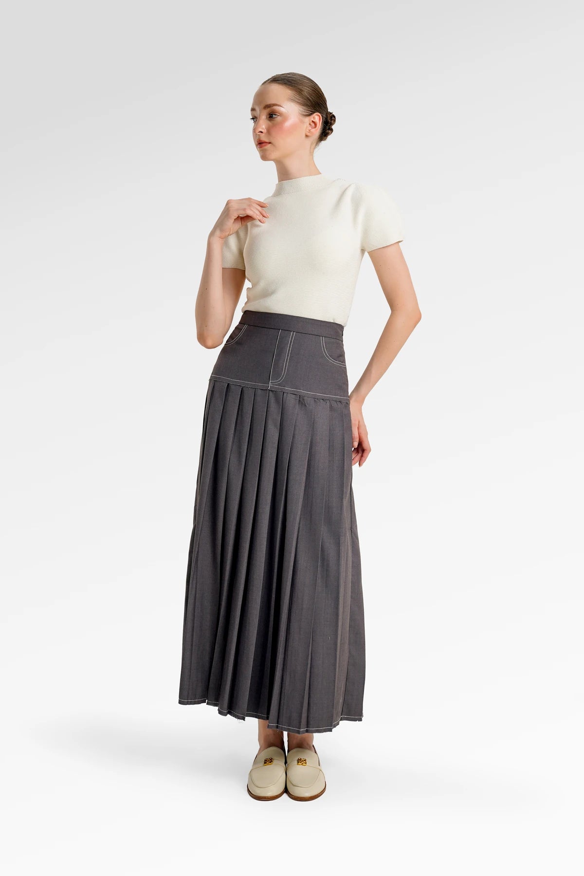 Louise Pleated Skirt - Gray