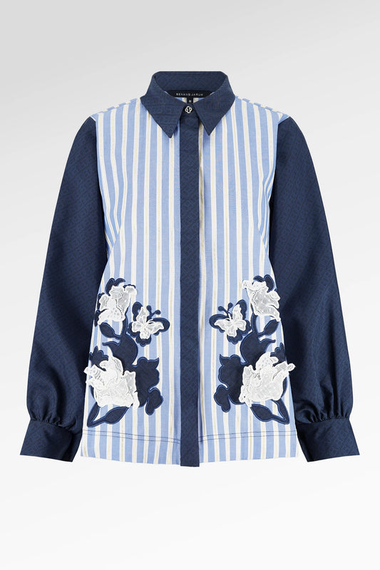 Metanoia Stripe Embroidery Shirt - Blue