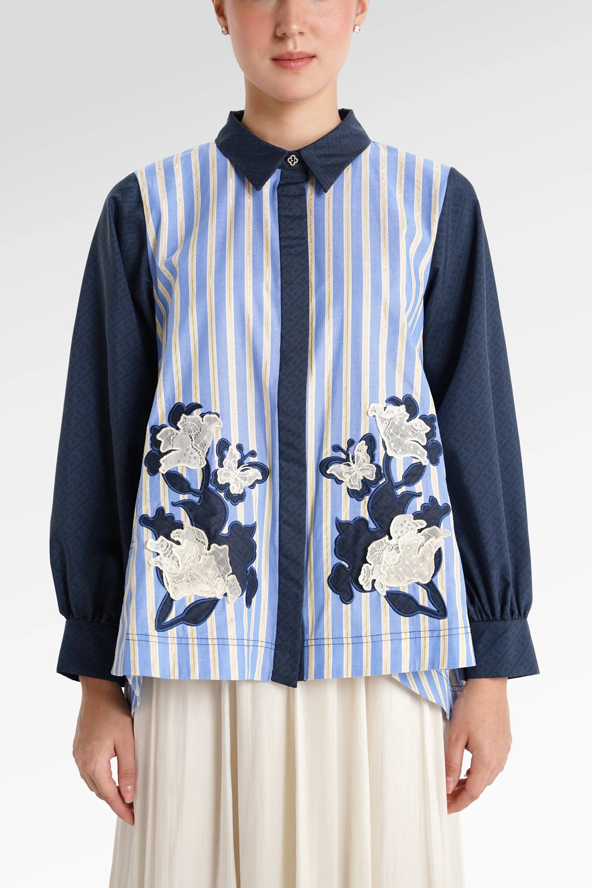 Metanoia Stripe Embroidery Shirt - Blue