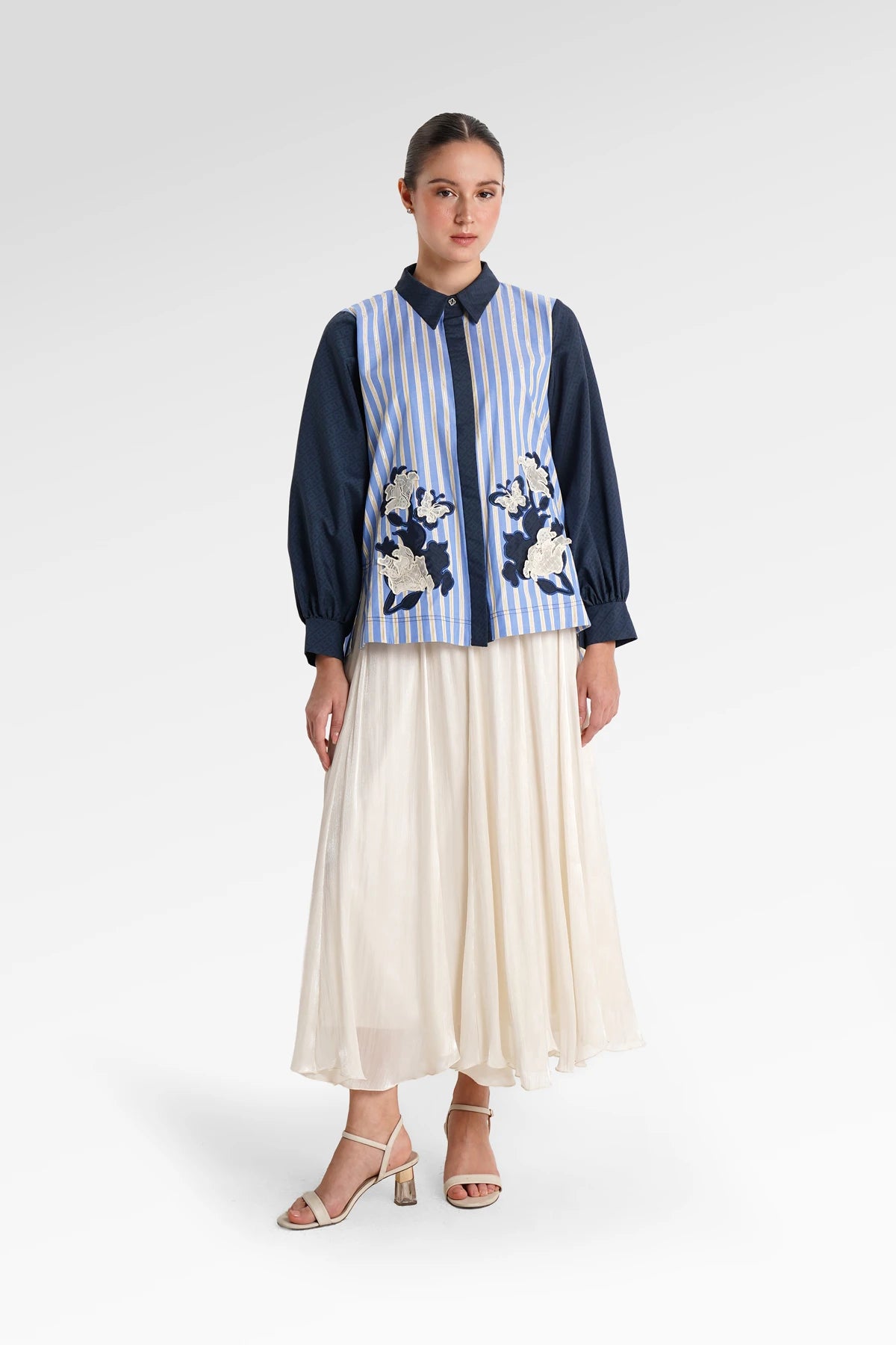 Metanoia Stripe Embroidery Shirt - Blue