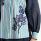 Metanoia Stripe Embroidery Shirt - Blue Morpho