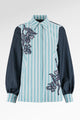 Metanoia Stripe Embroidery Shirt - Blue Morpho