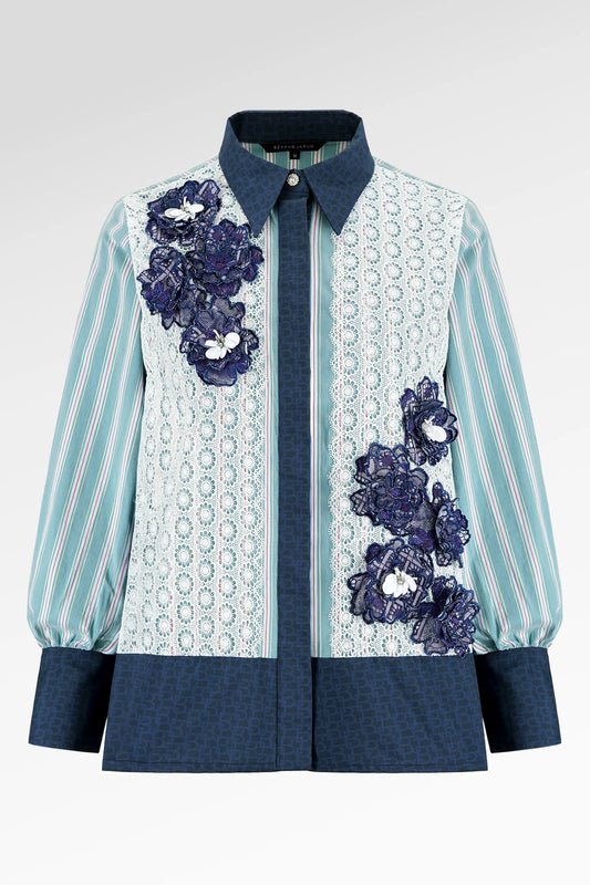 Metanoia Embroidery Lace Shirt - Blue Morpho