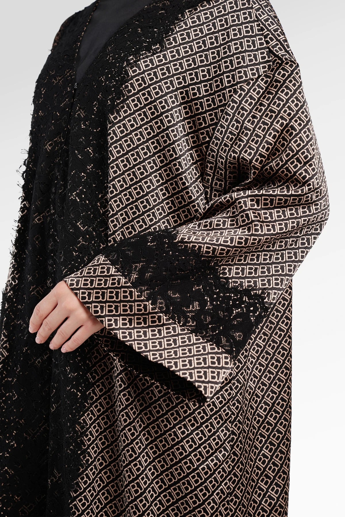 Monogram Diagonal Lace Abaya - Black Choco