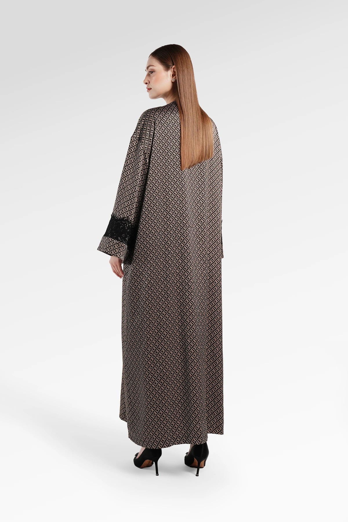 Monogram Diagonal Lace Abaya - Black Choco