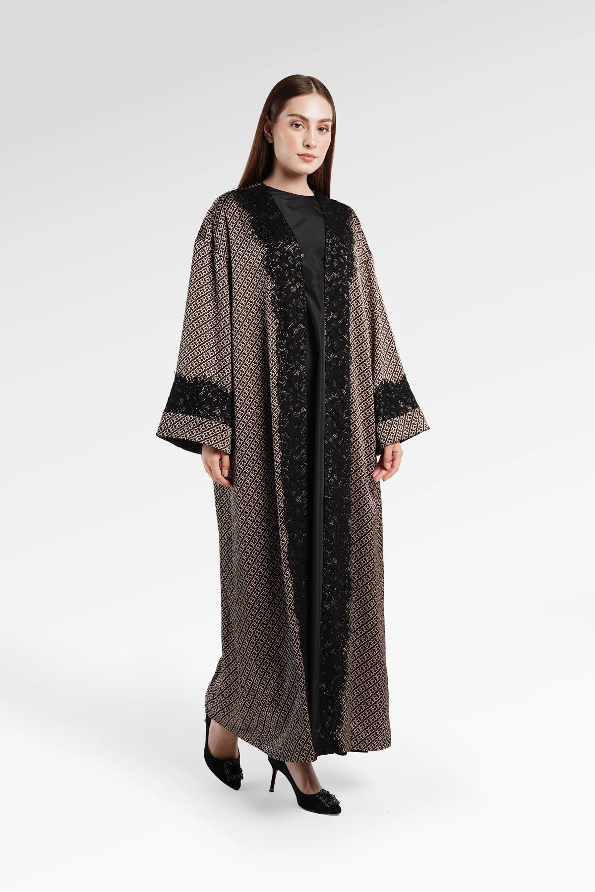 Monogram Diagonal Lace Abaya - Black Choco