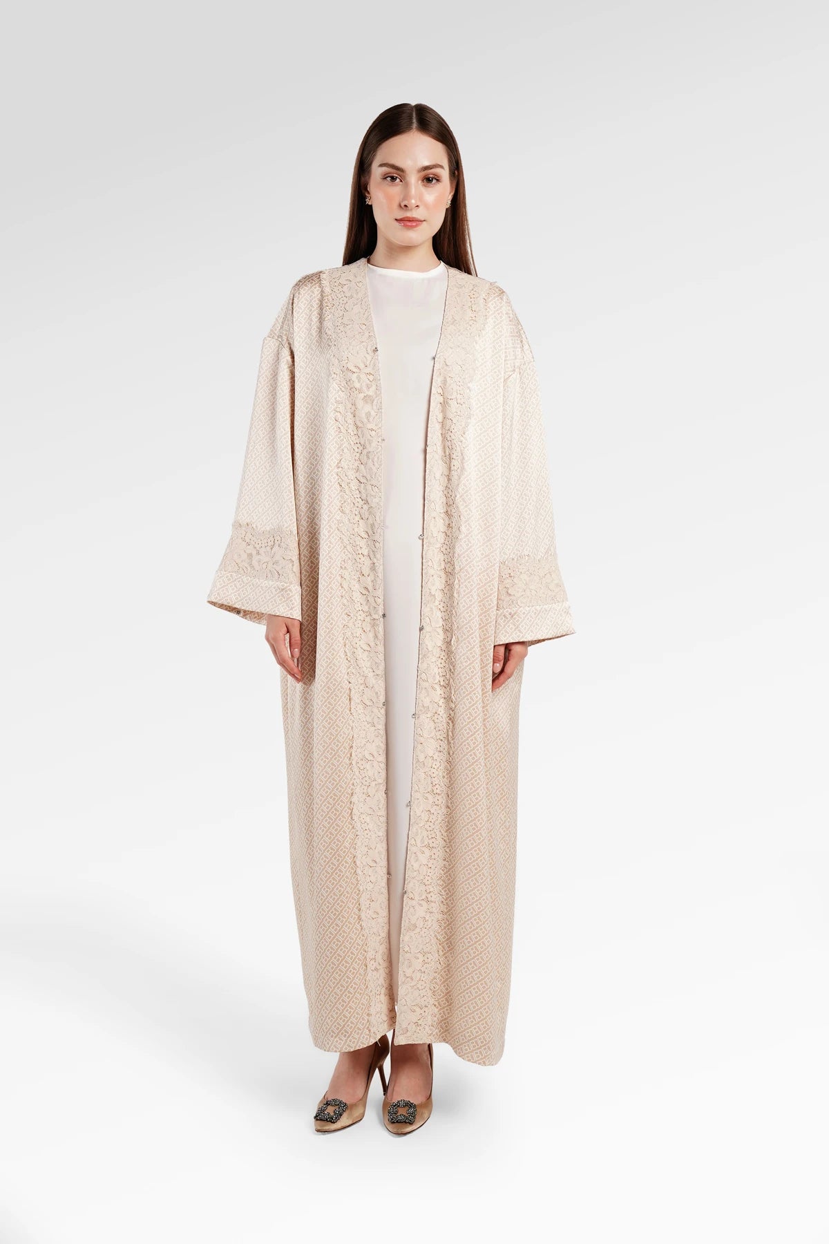 Monogram Diagonal Lace Abaya - Sand