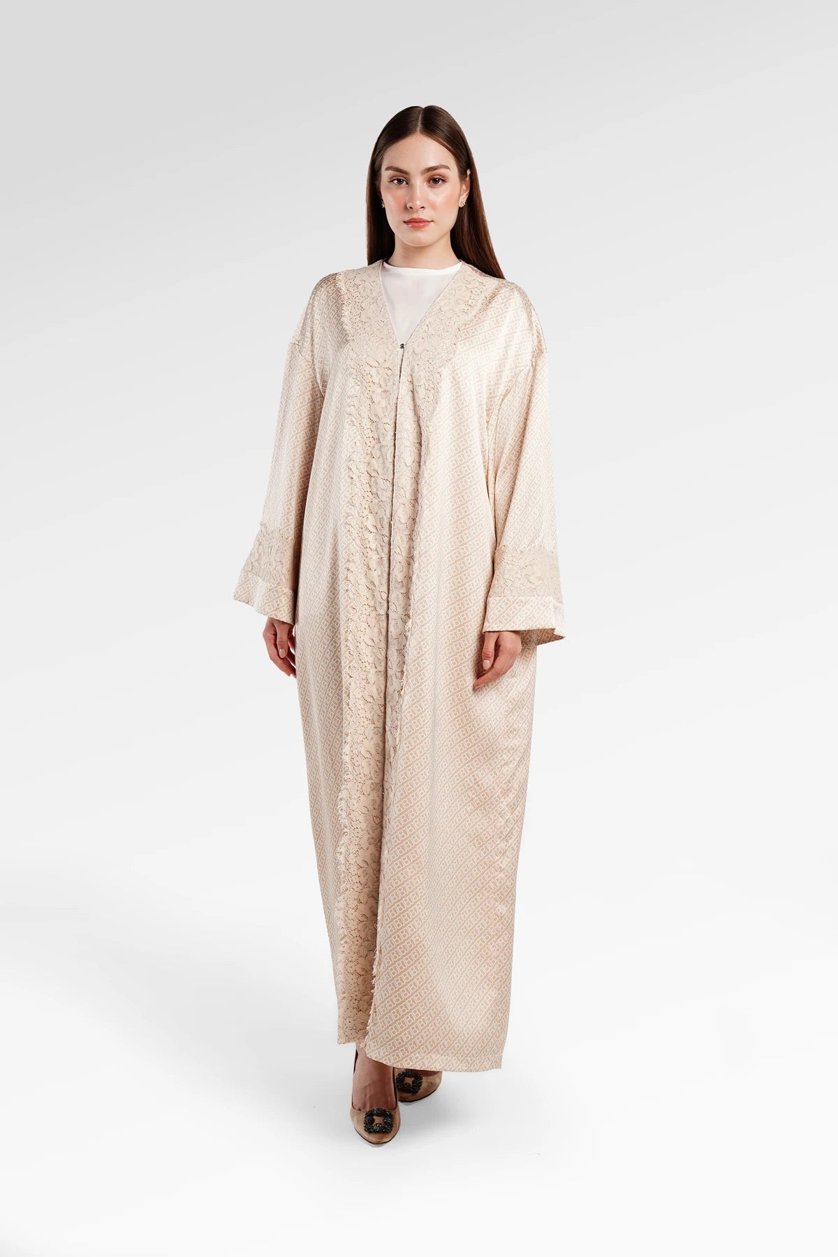Monogram Diagonal Lace Abaya - Sand
