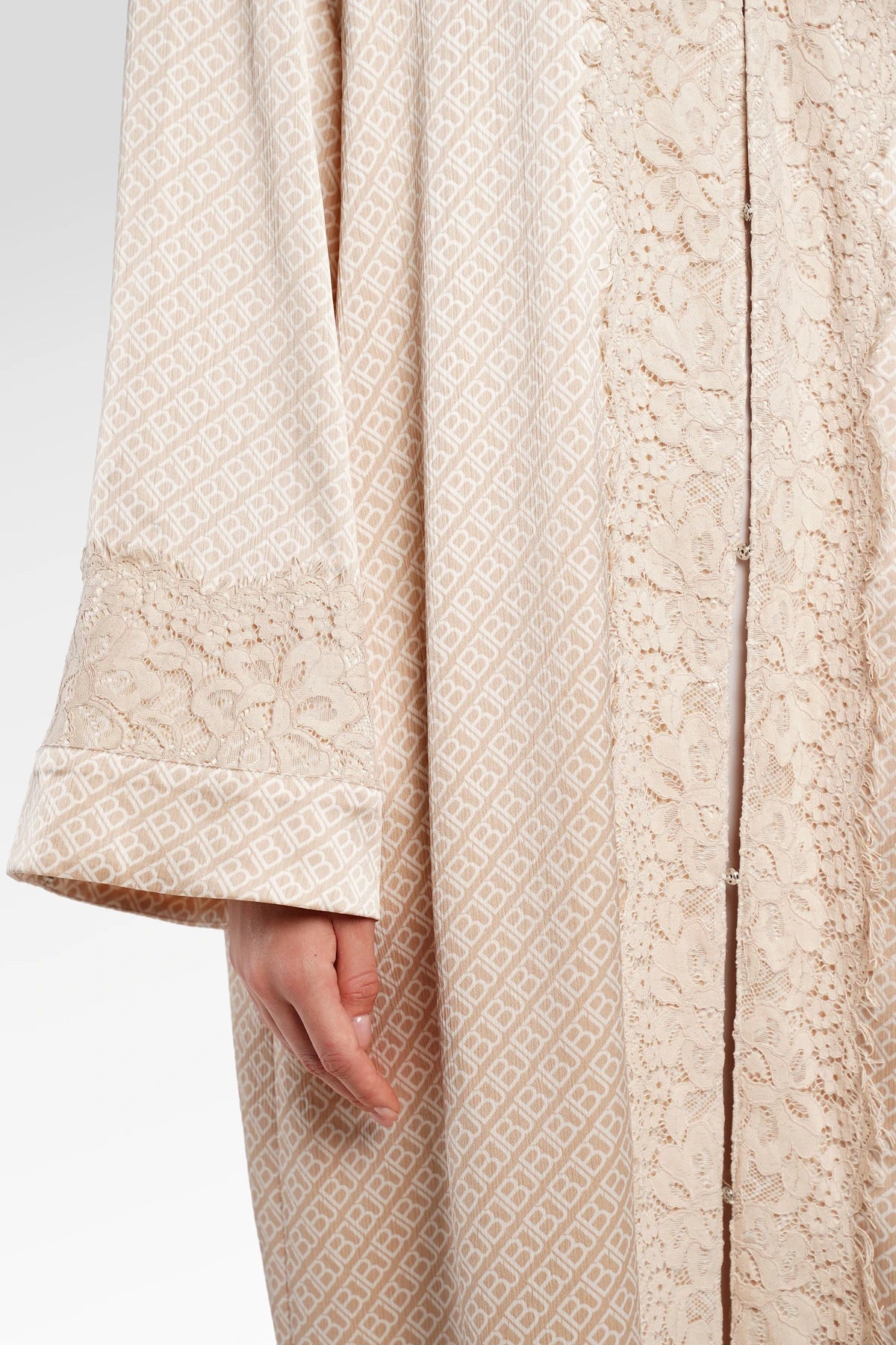 Monogram Diagonal Lace Abaya - Sand