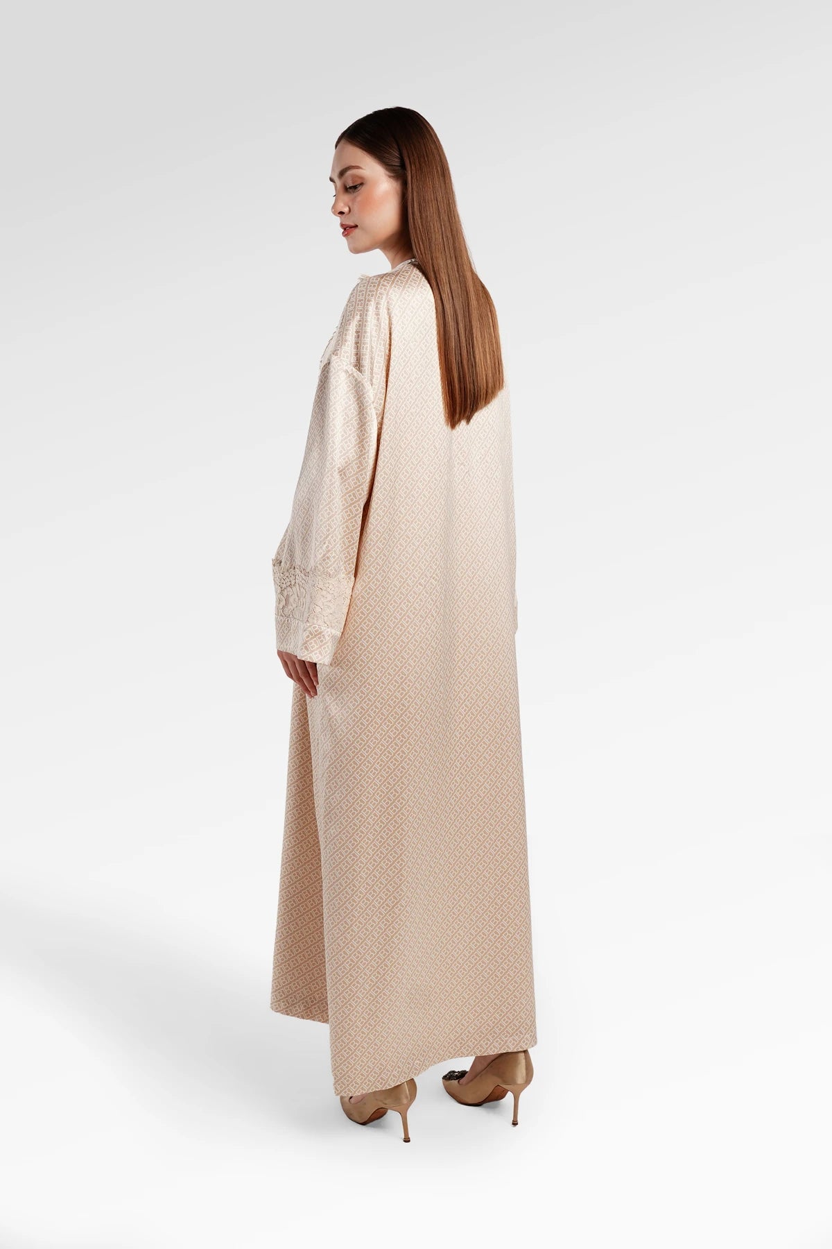 Monogram Diagonal Lace Abaya - Sand