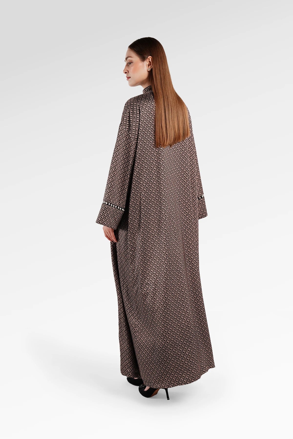 Monogram Diagonal Pearl Abaya - Black Choco