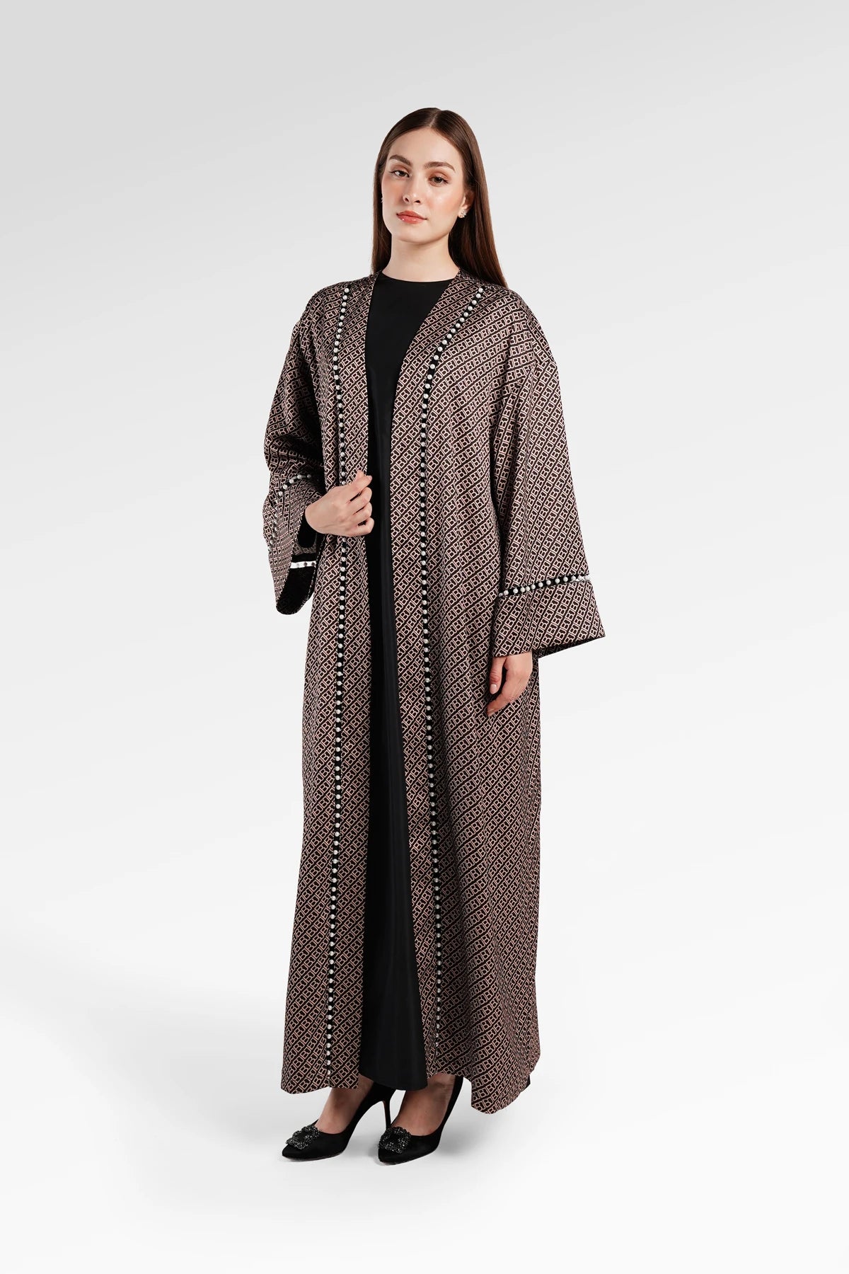 Monogram Diagonal Pearl Abaya - Black Choco
