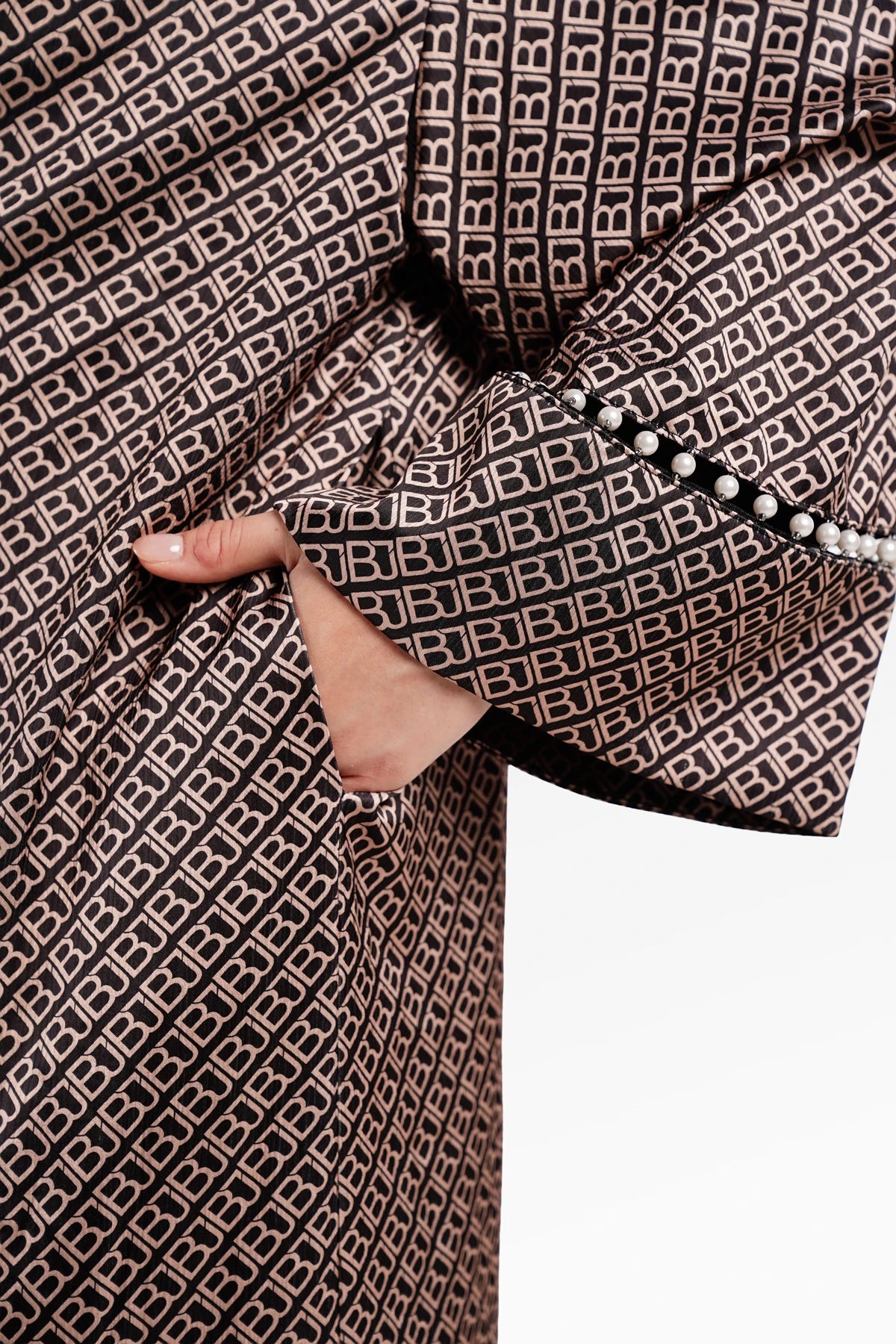 Monogram Diagonal Pearl Abaya - Black Choco