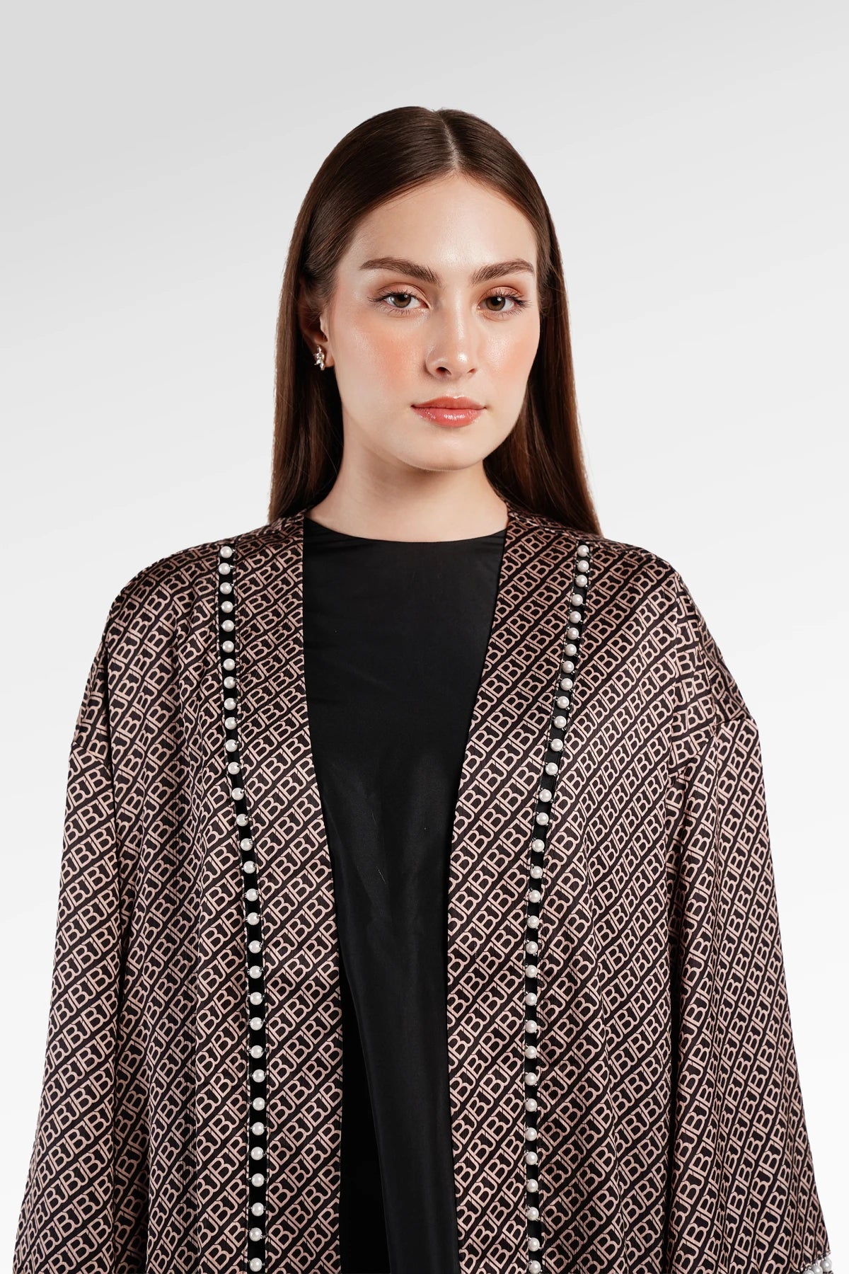 Monogram Diagonal Pearl Abaya - Black Choco