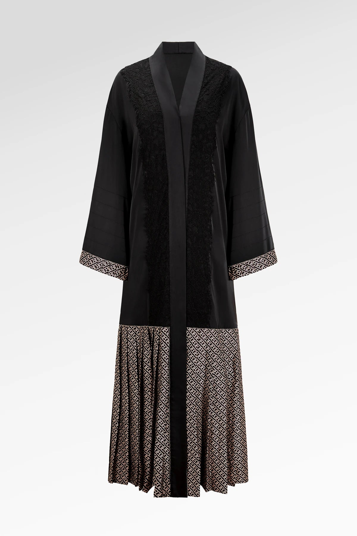 Monogram Diagonal Pleated Abaya - Black Choco