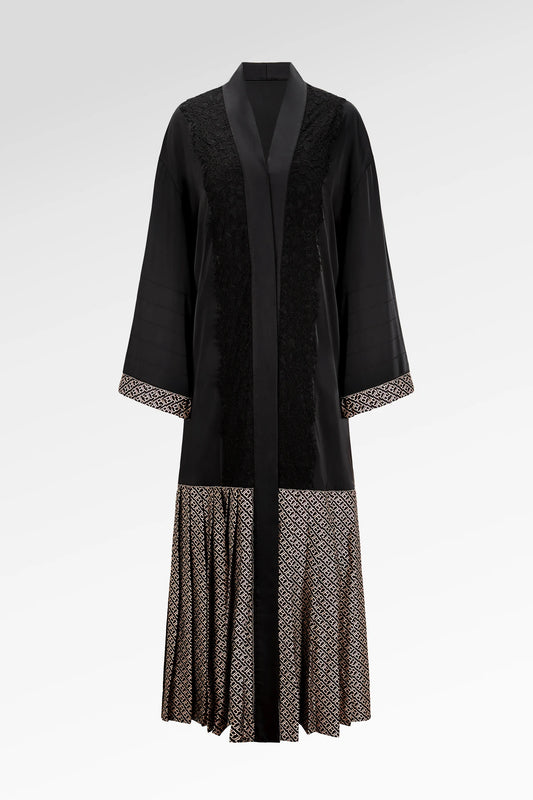 Monogram Diagonal Pleated Abaya - Black Choco