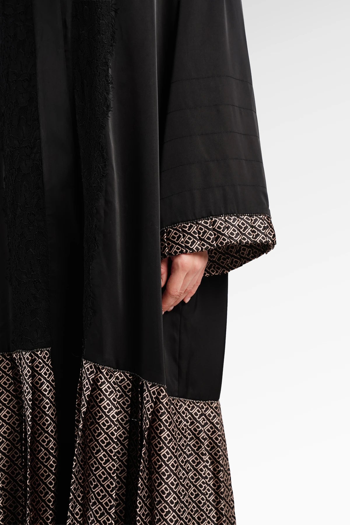 Monogram Diagonal Pleated Abaya - Black Choco