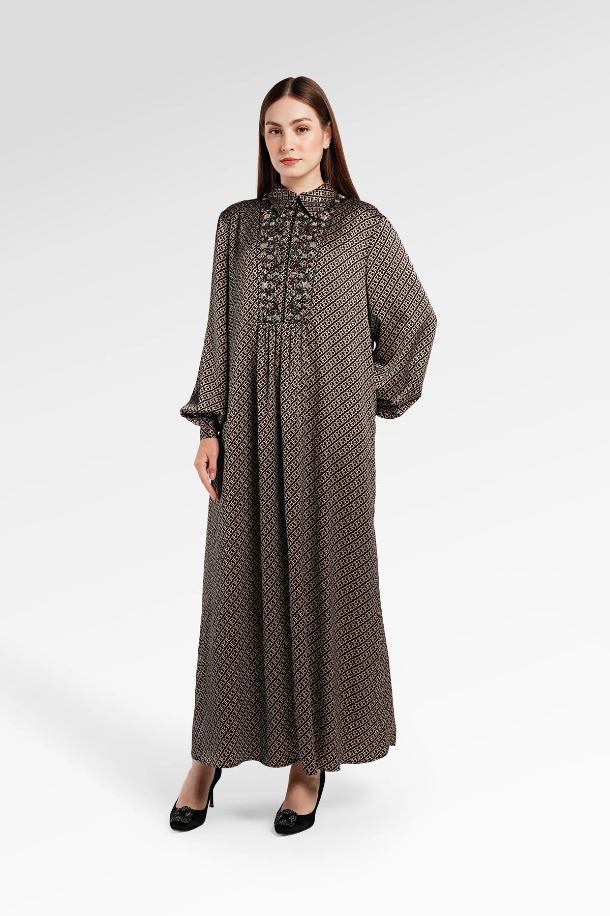 Monogram Diagonal Pleated Dress - Black Choco