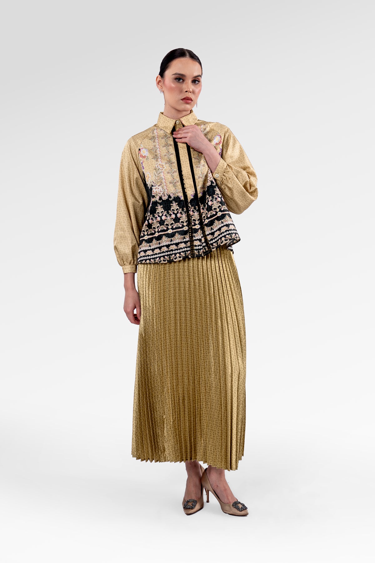 Monogram Pleated Skirt - Gold