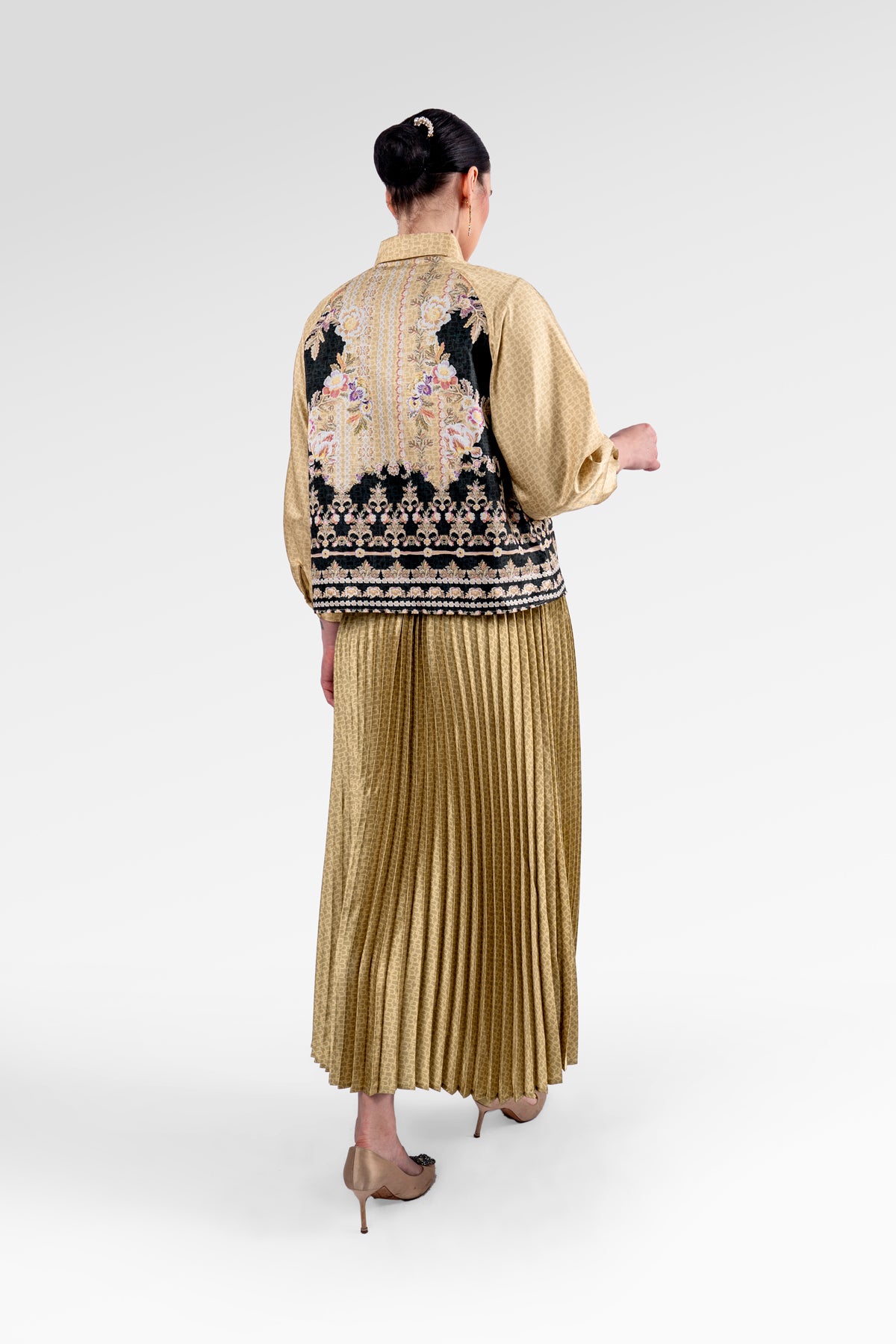 Monogram Pleated Skirt - Gold