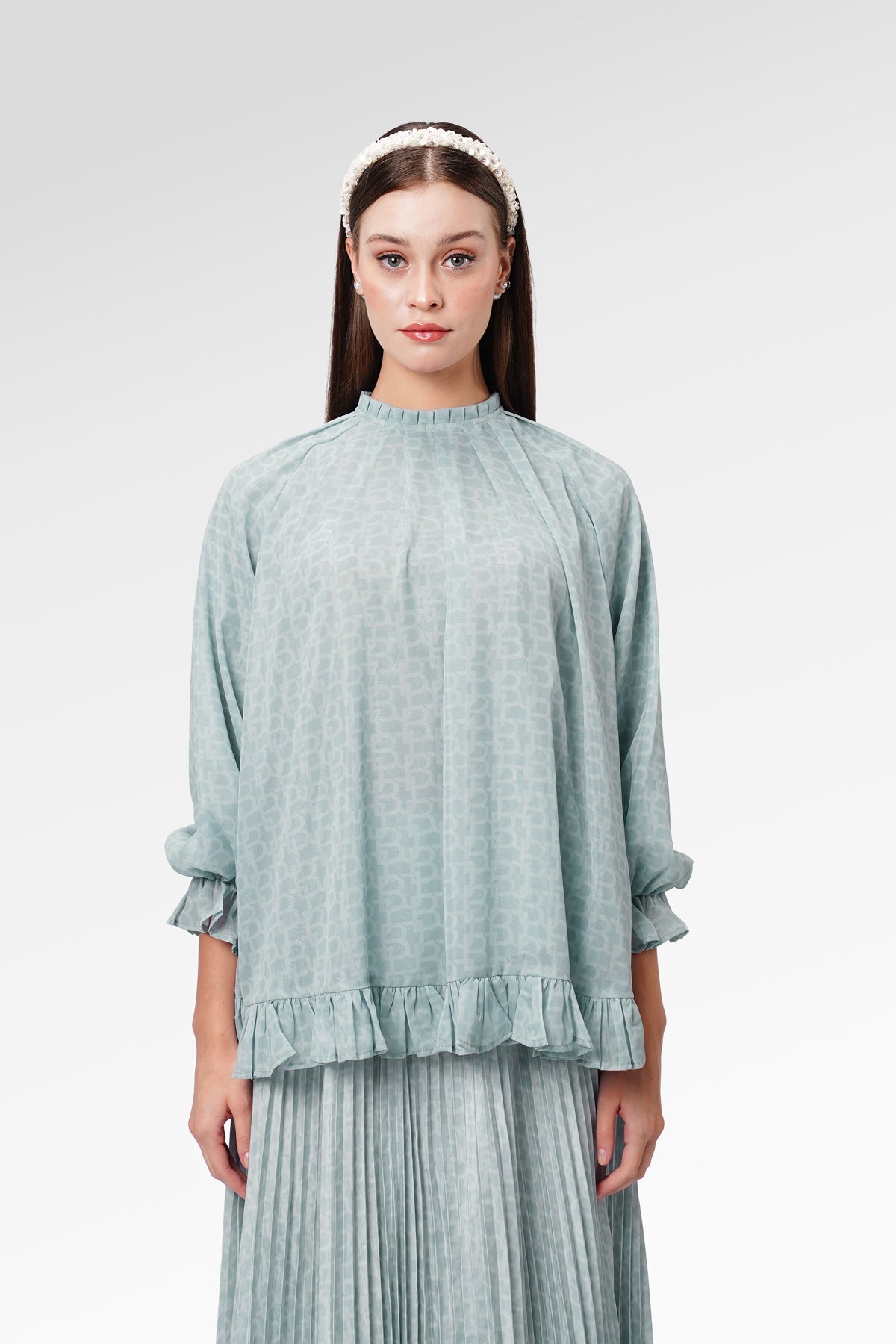 Monogram Ruffle Blouse - Zellige