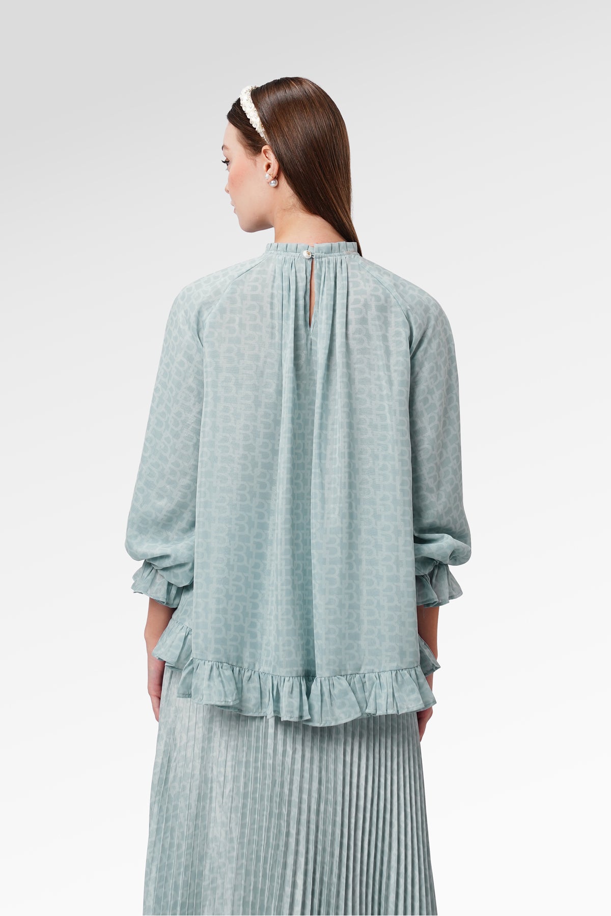 Monogram Ruffle Blouse - Zellige
