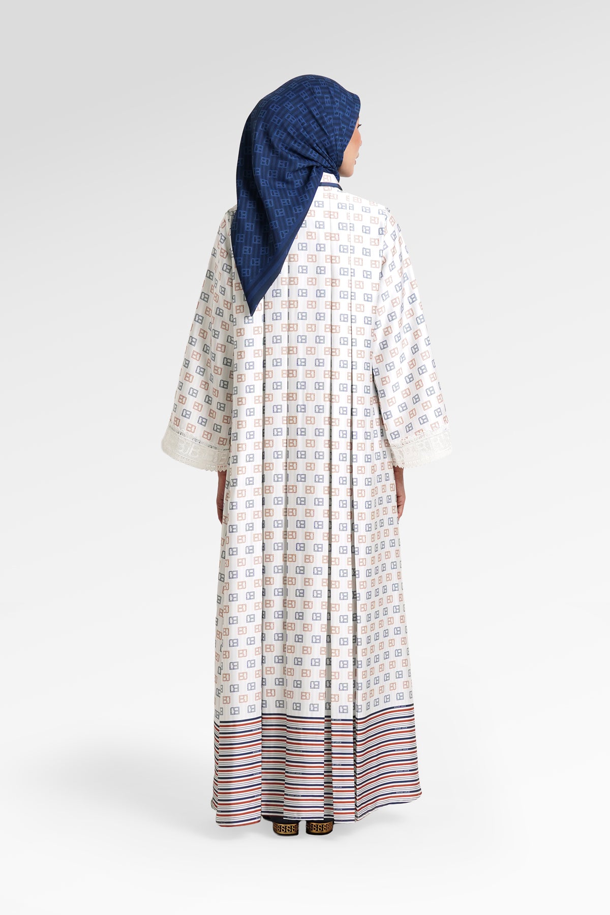 Mono Lace Edged Sleeve Dress - Timeless Blue