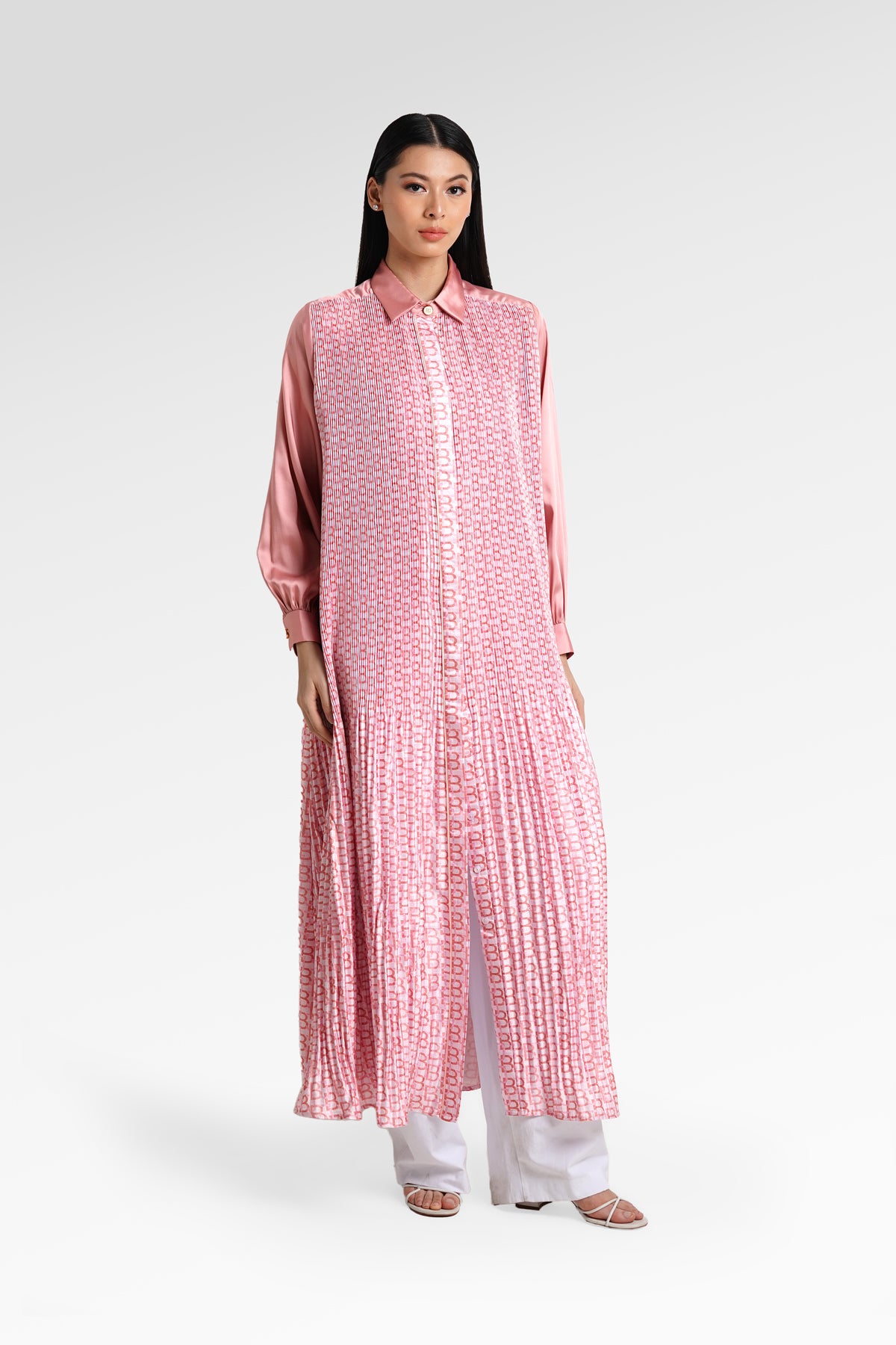 Mono Pleated Shirt Dress - Sorbet