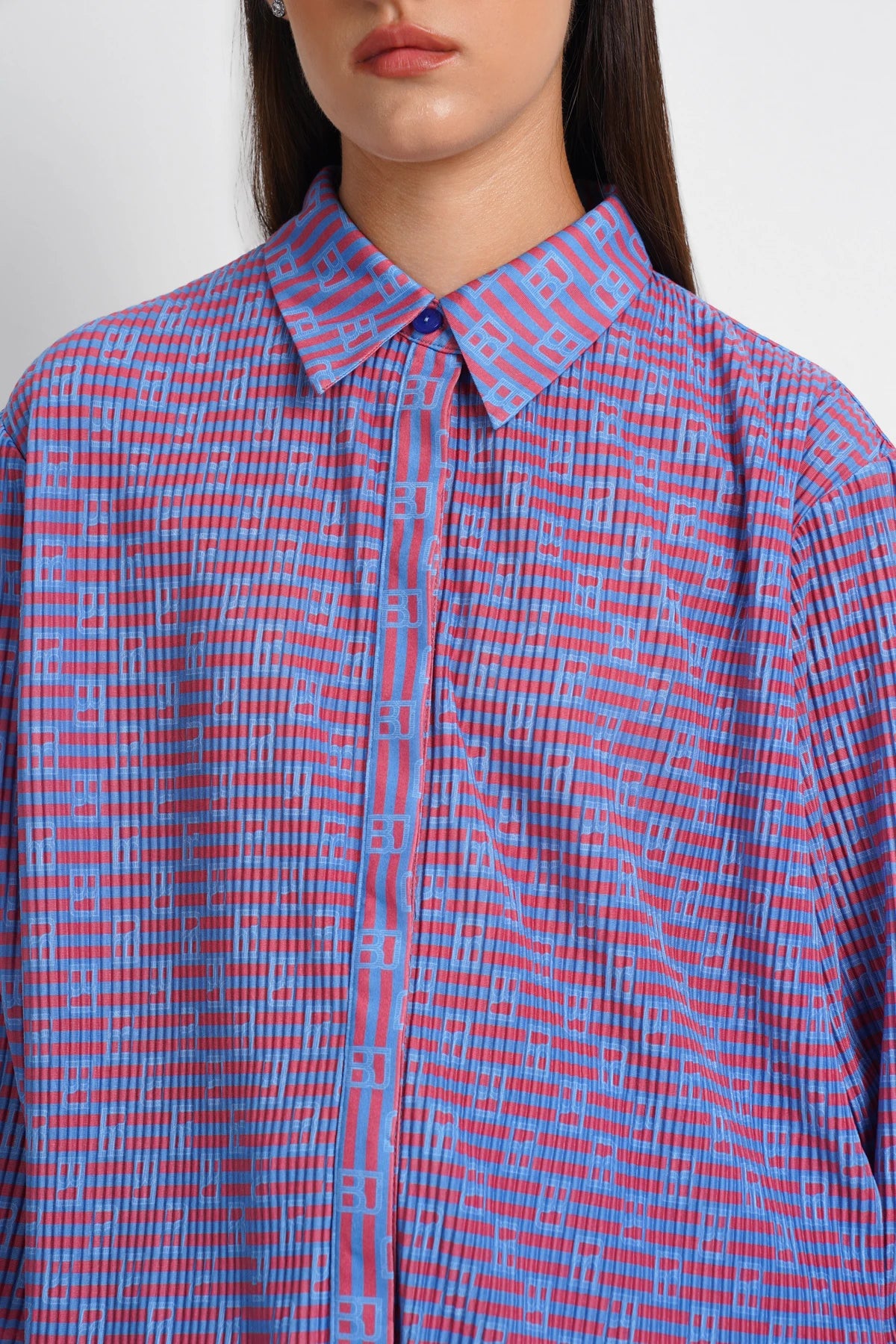 Mono Stripe Pleat Shirt - Riviera