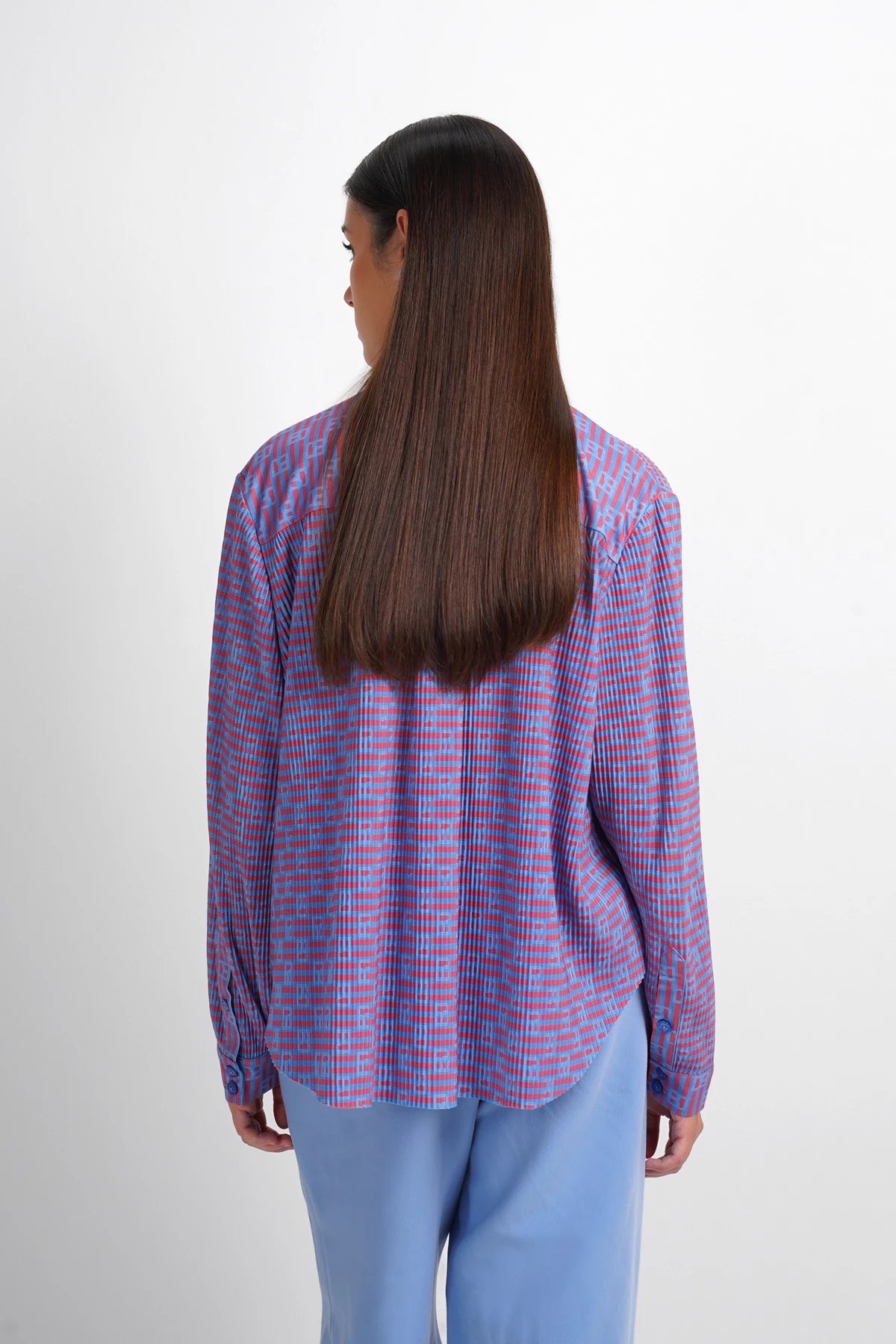 Mono Stripe Pleat Shirt - Riviera
