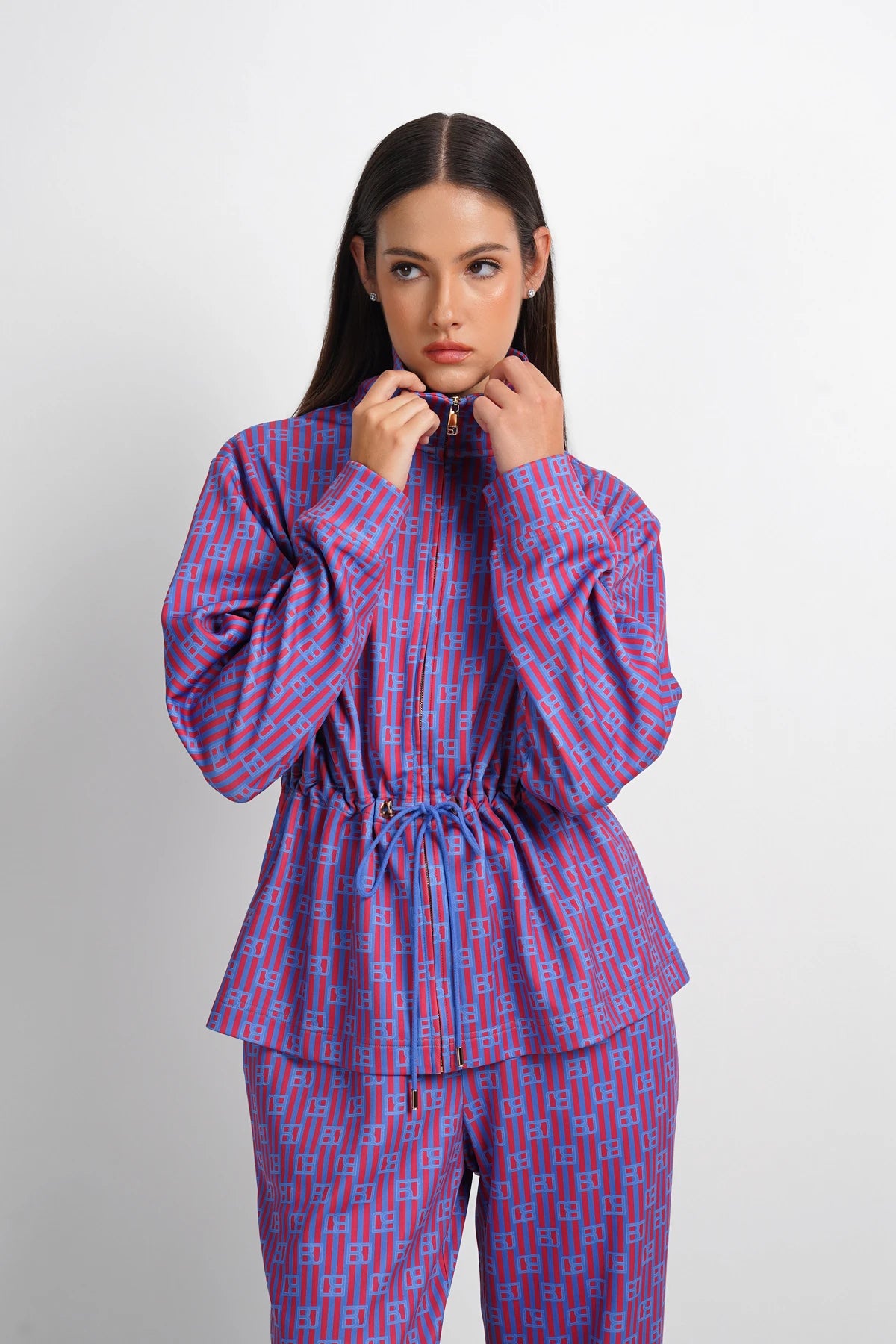Mono Stripes Drawstring Jacket - Riviera