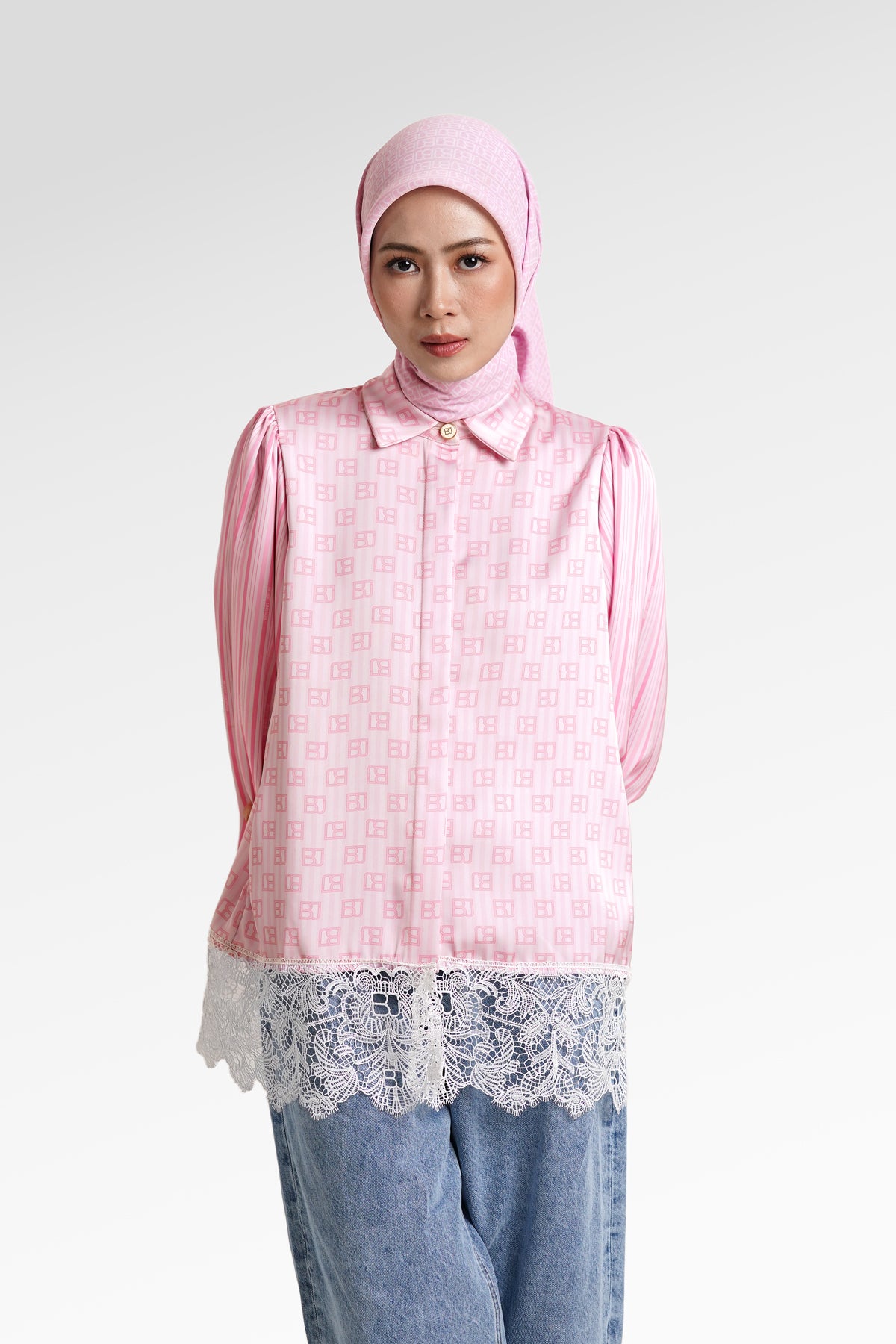 Mono Stripes Lace Shirt - Sorbet