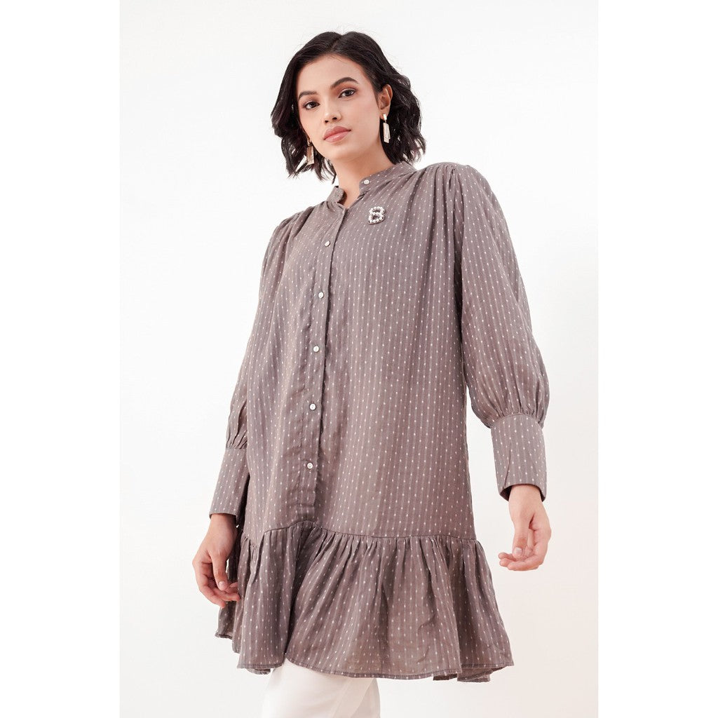 Malinda Ruffle Shirt - Grey
