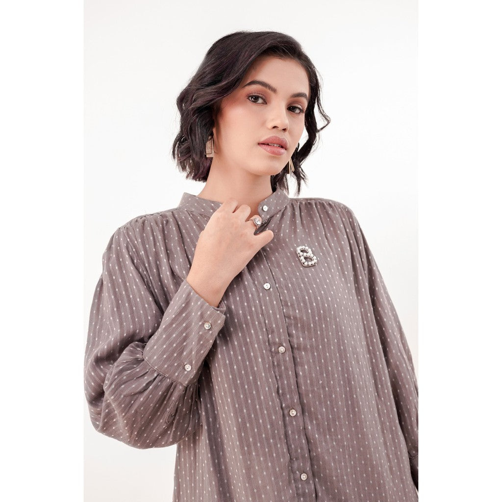 Malinda Ruffle Shirt - Grey