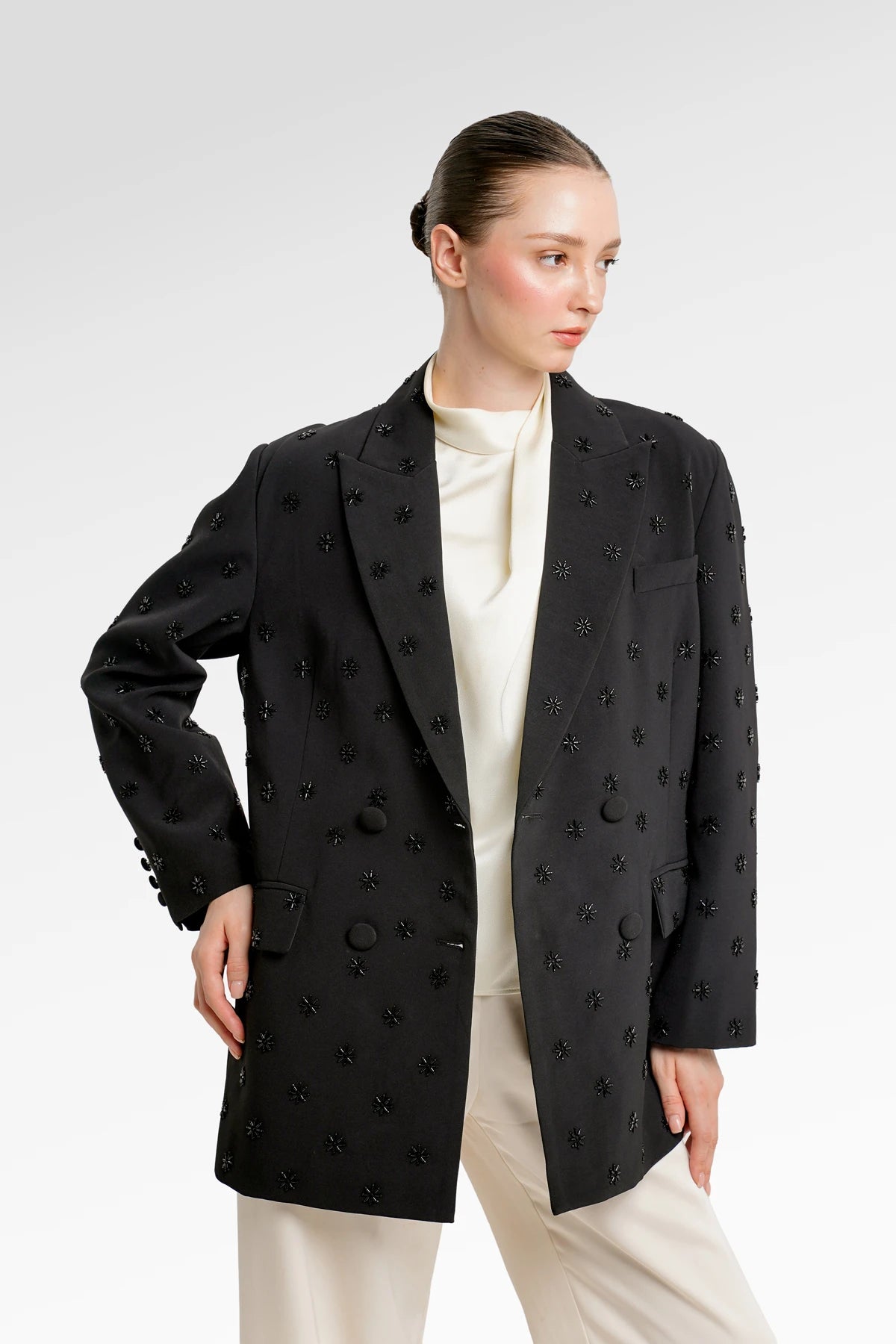 Margot Beaded Blazer - Black
