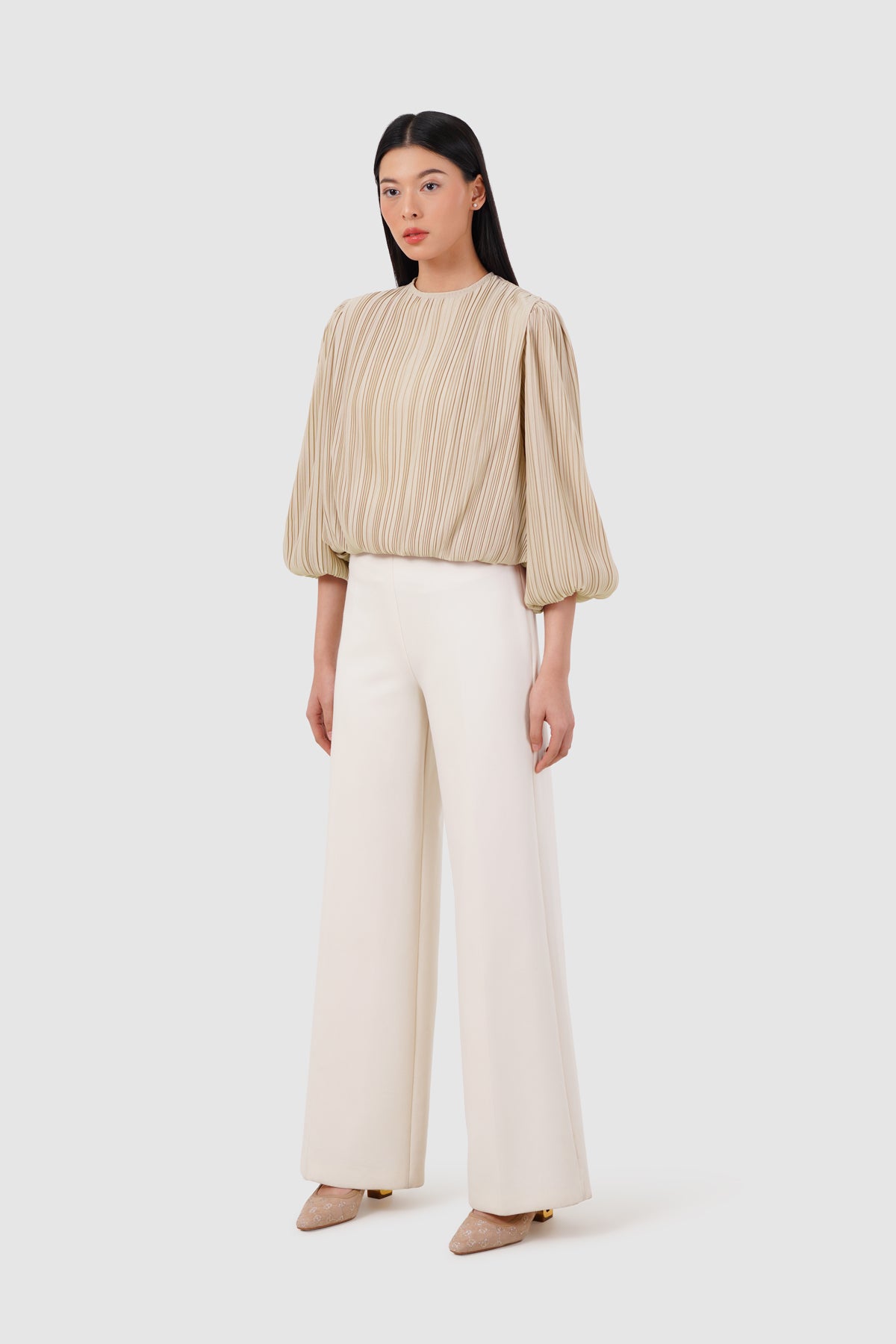 Millie Pleats Blouse - Beige