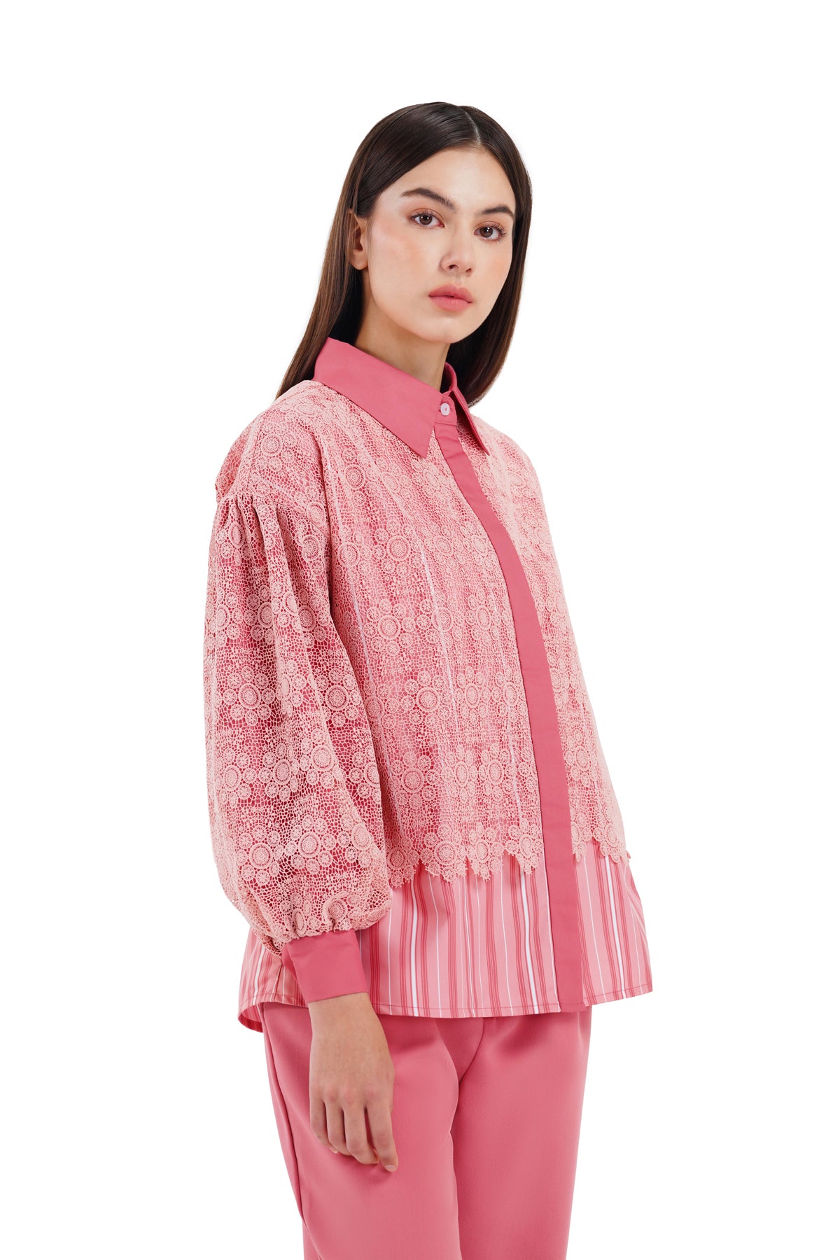 Mirelle Lace Shirt - Coral Pink