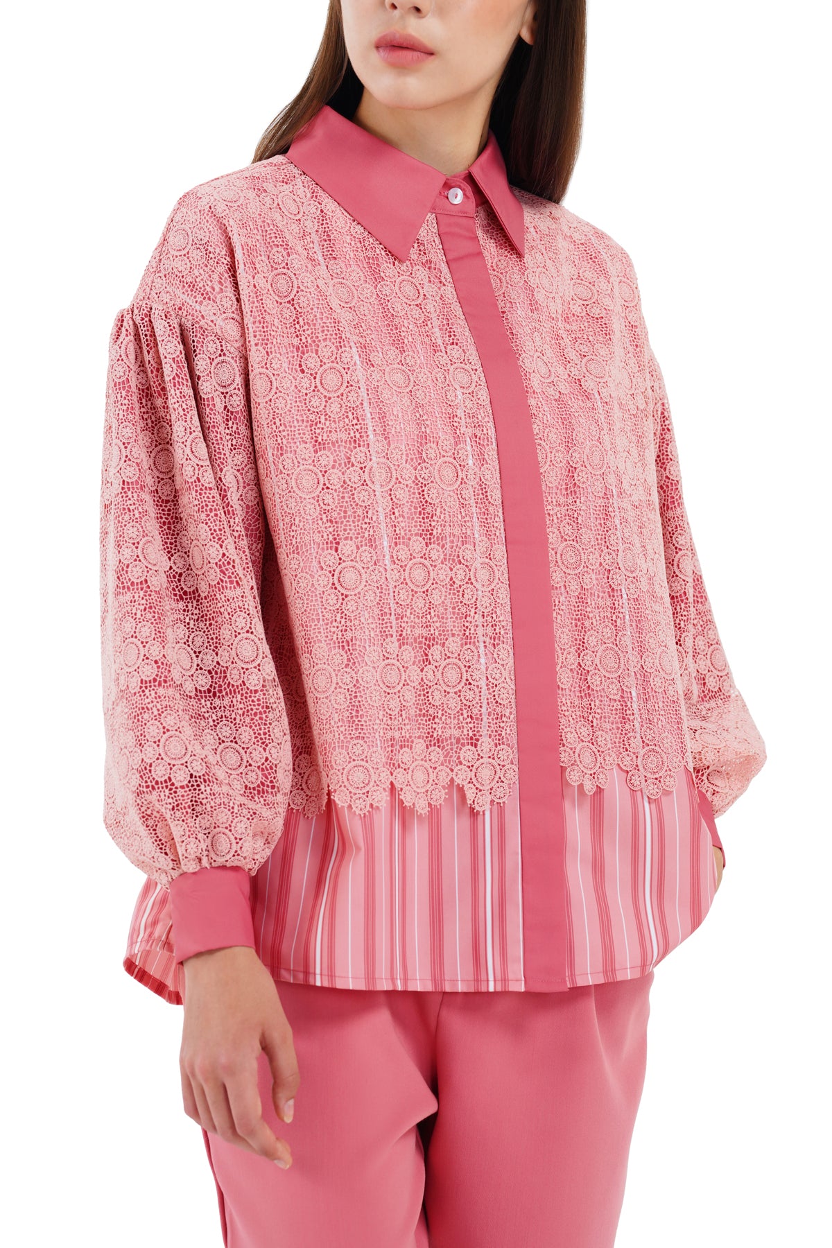 Mirelle Lace Shirt - Coral Pink