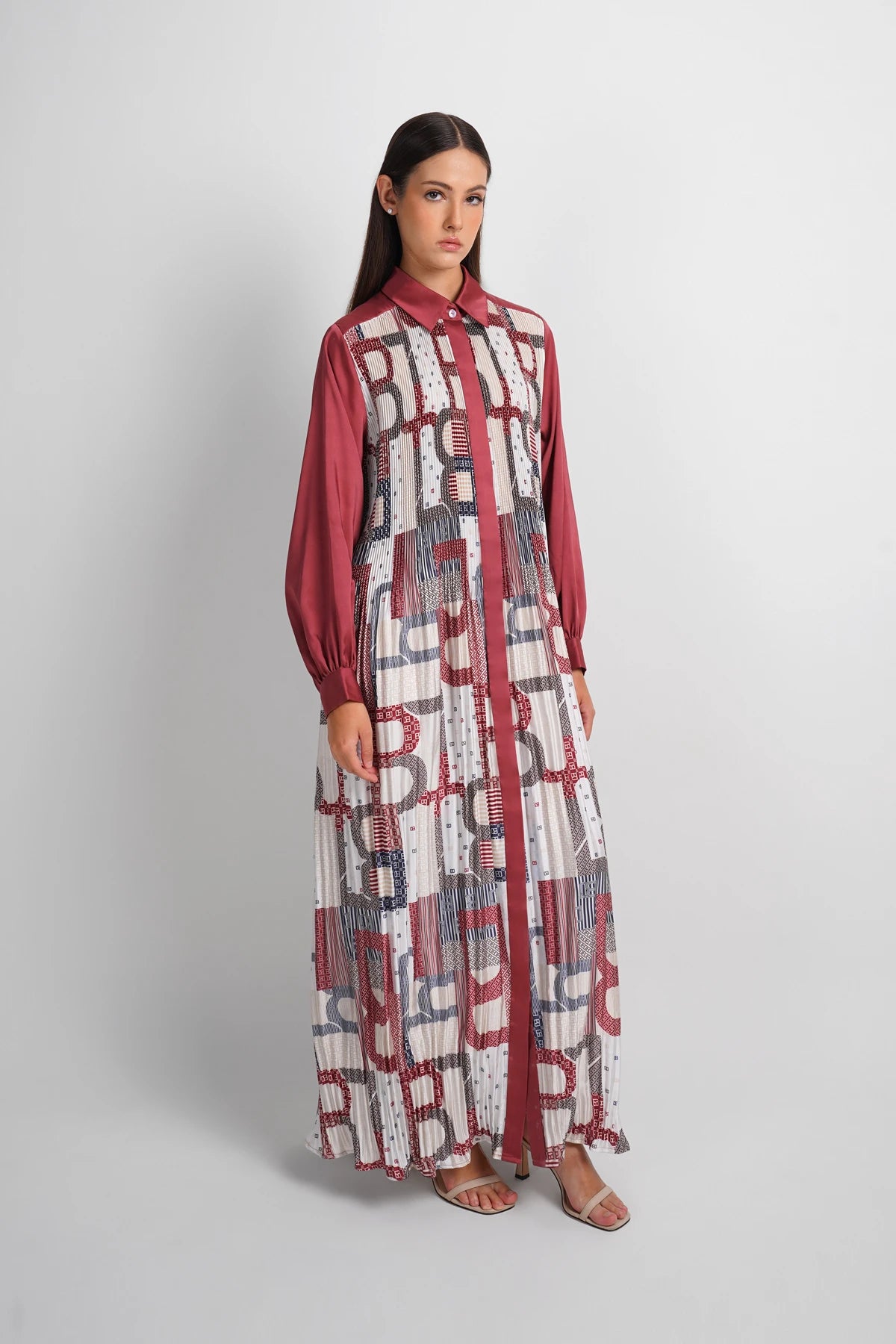 Mono Multilogo Pleated Satin Dress - Monaco